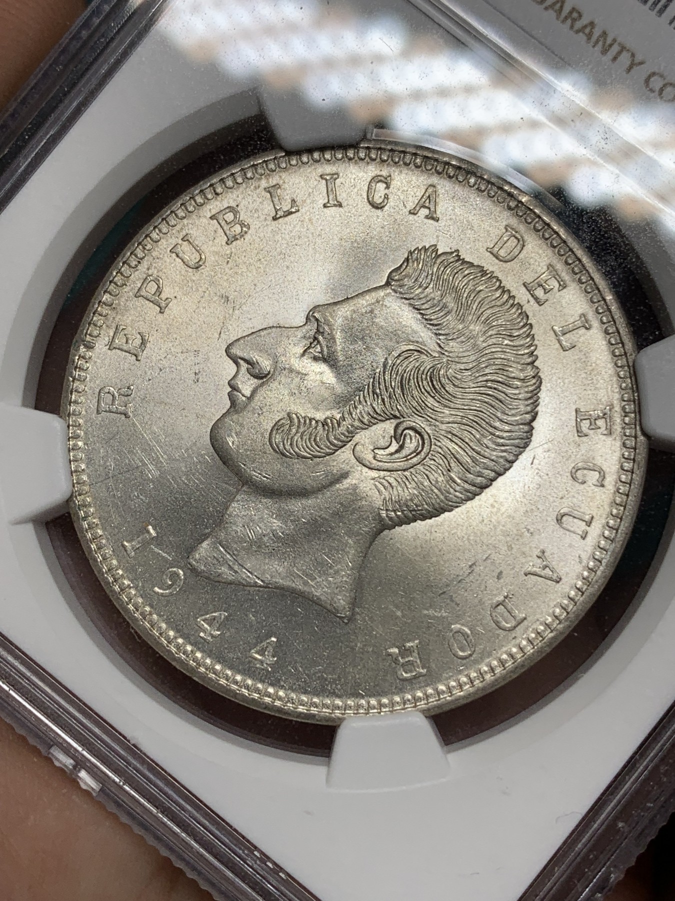 《竞宝斋》第192场-周日，周一 2场 (全场包邮) NGC-MS63 厄瓜多尔1944年5苏克雷银币 bu车轮光