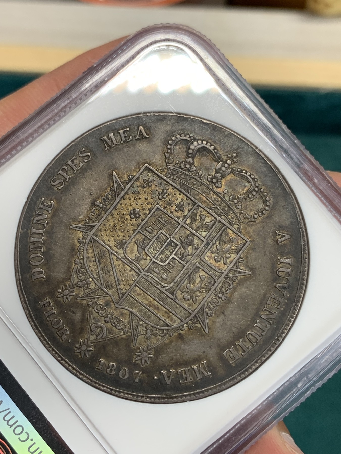 《竞宝斋》第192场-周日，周一 2场 (全场包邮) NGC-XF45 意大利托斯卡纳 1807年 10里拉 银币 酱彩黑包浆