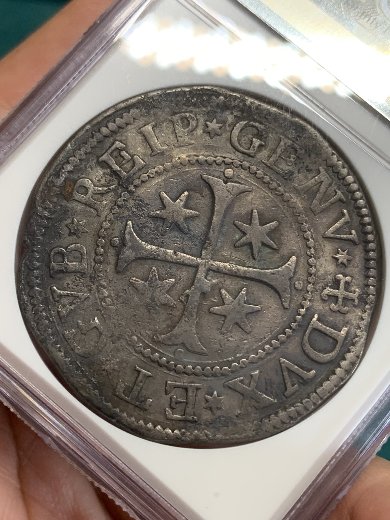 《竞宝斋》第192场-周日，周一 2场 (全场包邮) NGC-VF 意大利1685年 热那亚 圣母抱婴 1斯库多大银币 罕见品种 几乎就是半手打的币