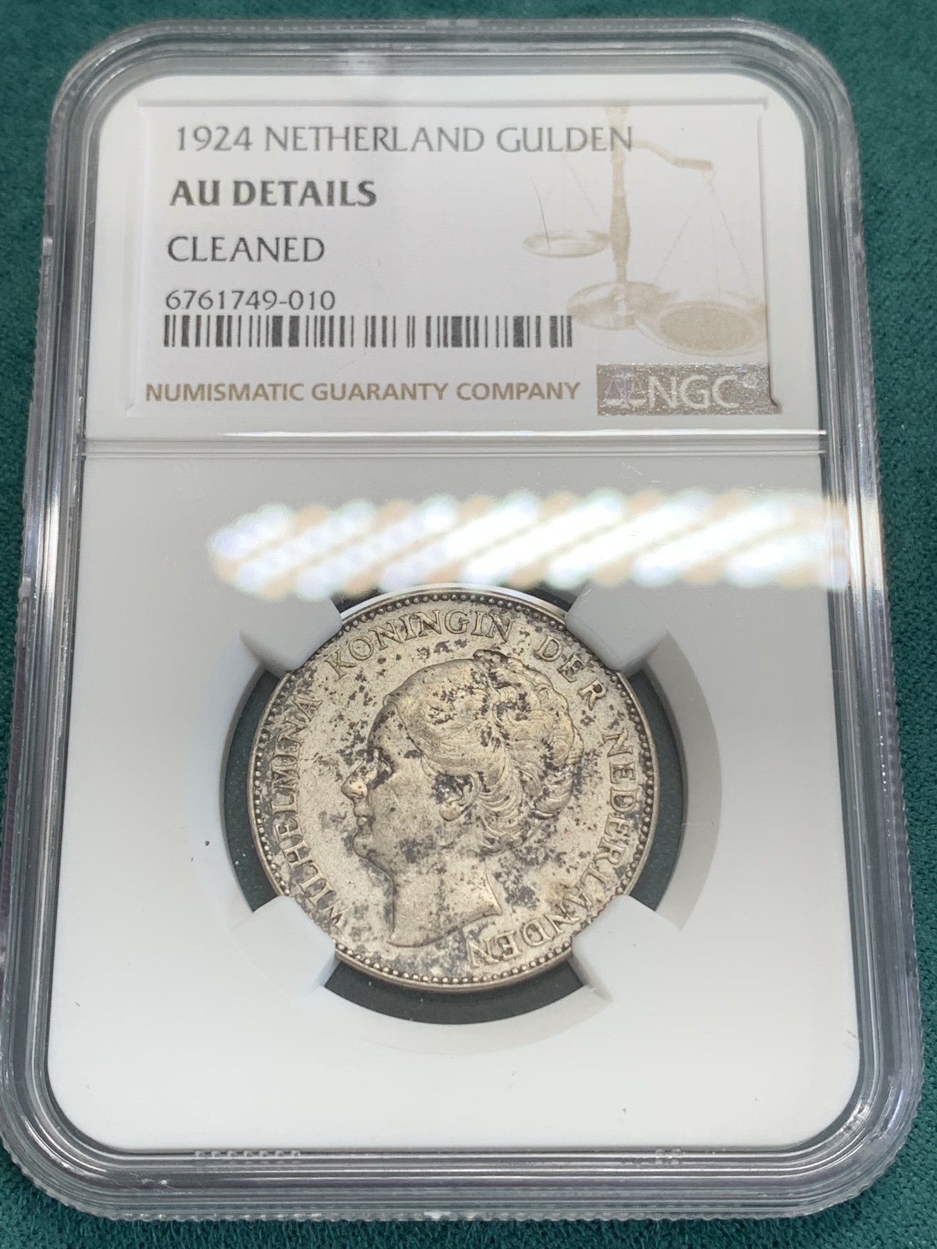 《竞宝斋》第192场-周日，周一 2场 (全场包邮) NGC-AUD 荷兰1924年 威廉明娜1盾银币