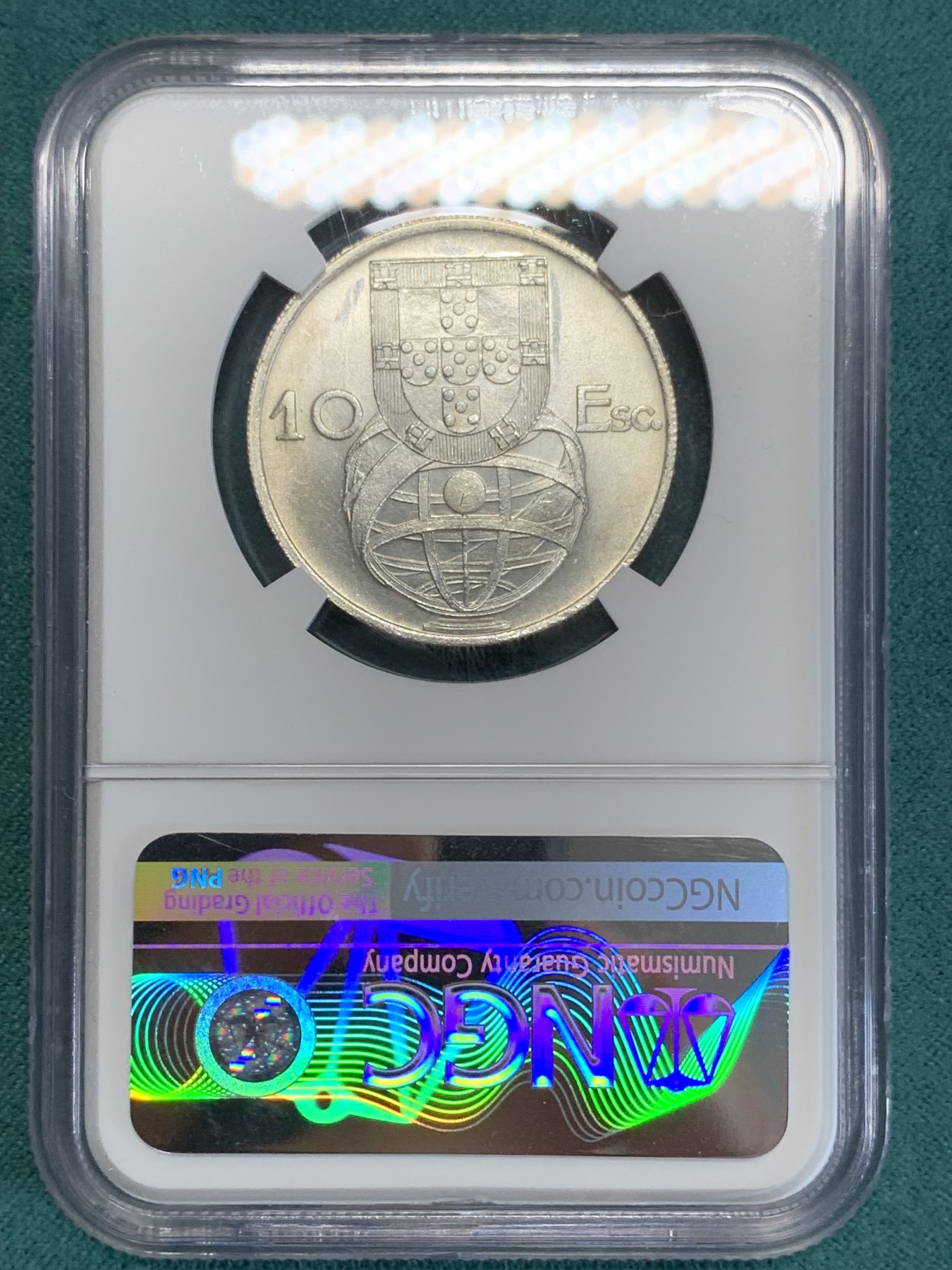 《竞宝斋》第192场-周日，周一 2场 (全场包邮) NGC-MS65 葡萄牙1955年大帆船10埃斯库多银币