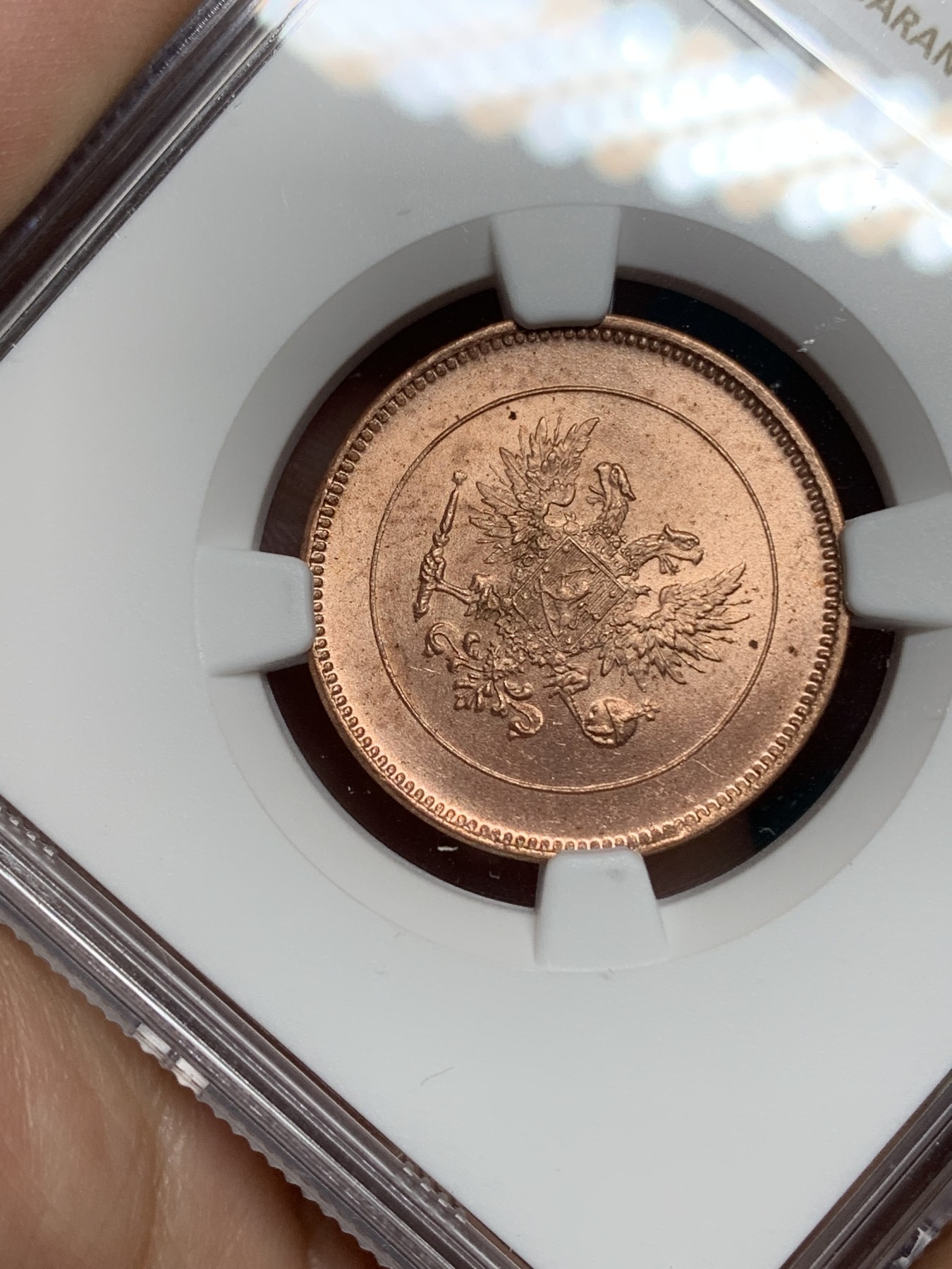 《竞宝斋》第192场-周日，周一 2场 (全场包邮) NGC MS63RD 俄占芬兰1917年克伦斯基临时政府5盆尼铜币，RD不易，一百多年的铜币还能保持如此铜光很难得