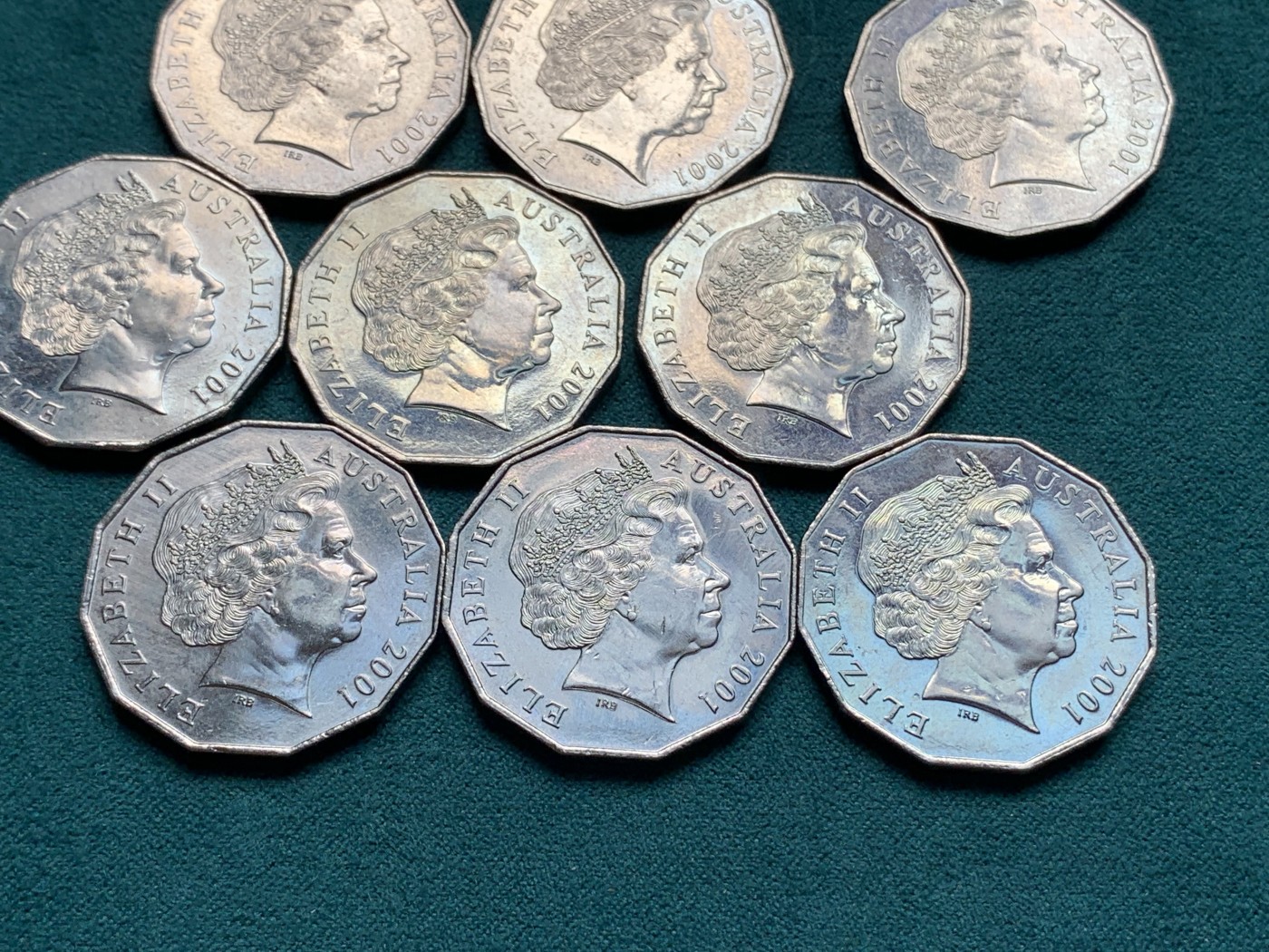 《竞宝斋》第192场-周日，周一 2场 (全场包邮) 澳大利亚2001年联邦百年50分流通纪念币 九枚全