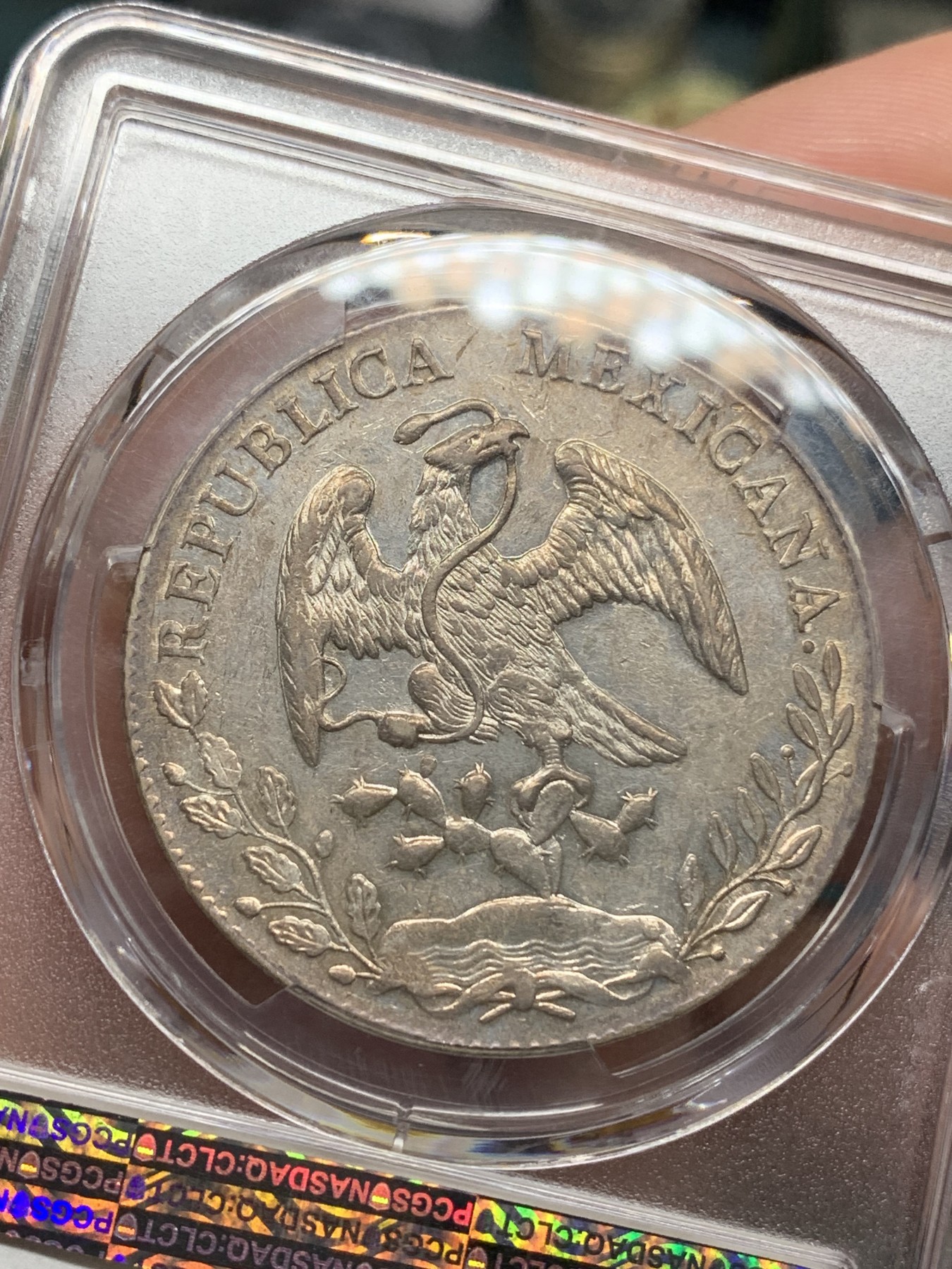 《竞宝斋》第192场-周日，周一 2场 (全场包邮) PCGS UNC92 墨西哥 1896年 8瑞尔 花边鹰洋银币 状态很好 严评 官网有仙图