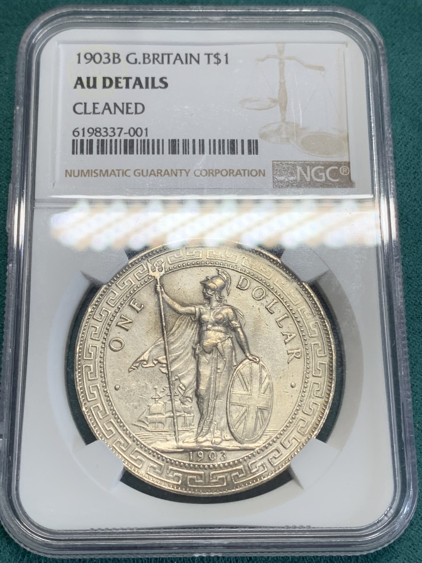 《竞宝斋》第192场-周日，周一 2场 (全场包邮) NGC AU 英国 1903B 站洋 壹元 银币 较少年份