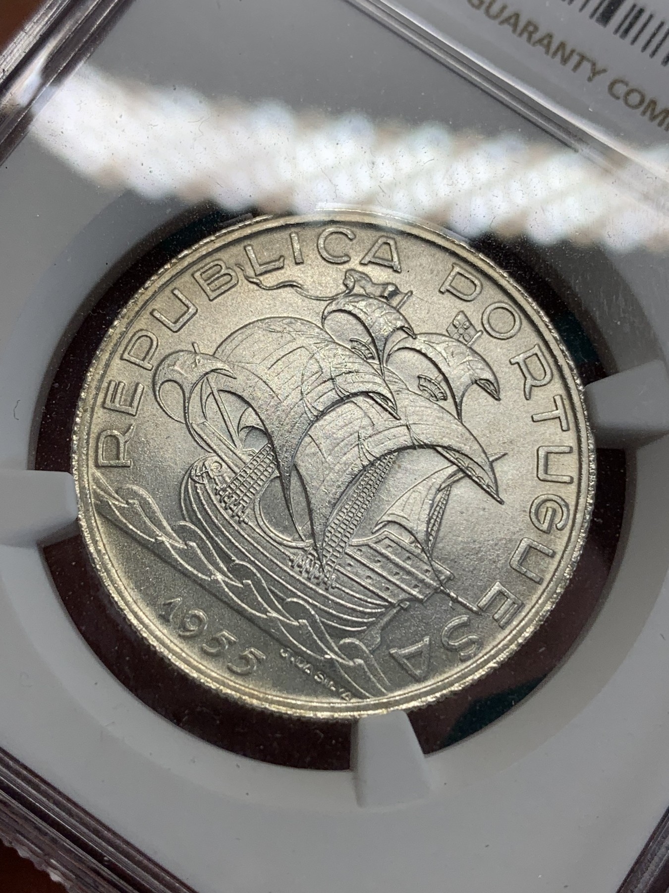 《竞宝斋》第192场-周日，周一 2场 (全场包邮) NGC-MS65 葡萄牙1955年大帆船10埃斯库多银币