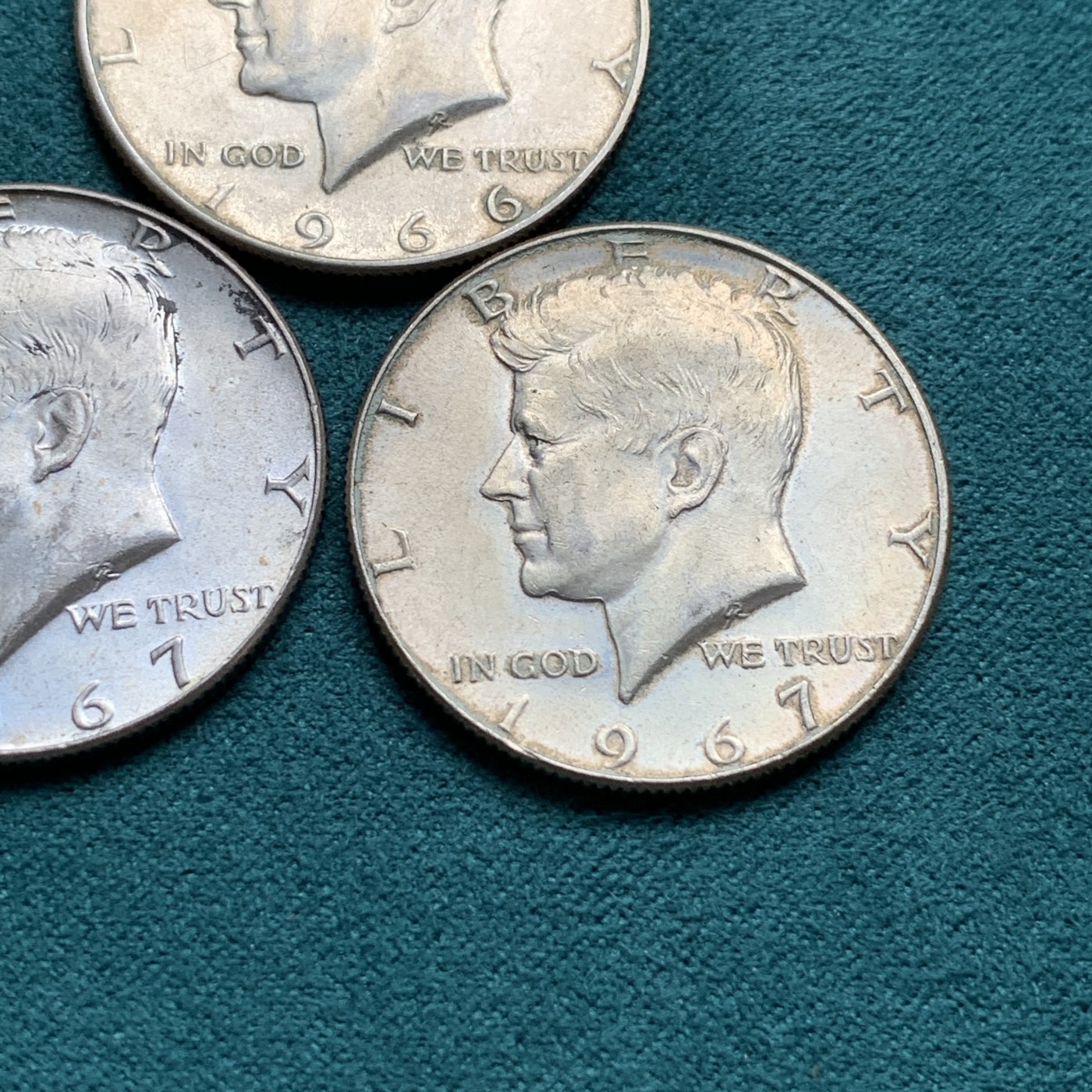 《竞宝斋》第192场-周日，周一 2场 (全场包邮) 3枚一组 美国 1966年-1967年 肯尼迪半圆银币