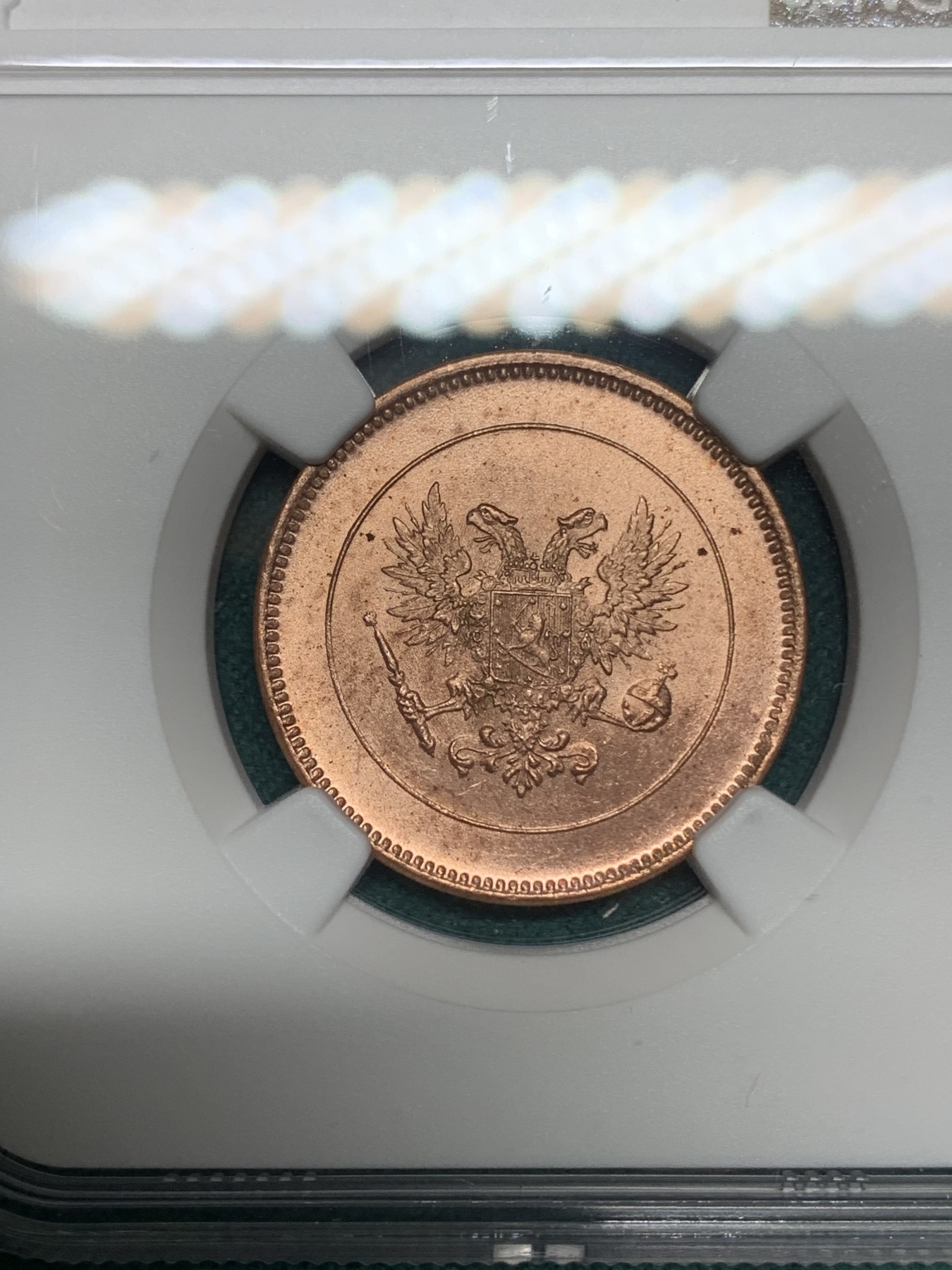 《竞宝斋》第192场-周日，周一 2场 (全场包邮) NGC MS63RD 俄占芬兰1917年克伦斯基临时政府5盆尼铜币，RD不易，一百多年的铜币还能保持如此铜光很难得