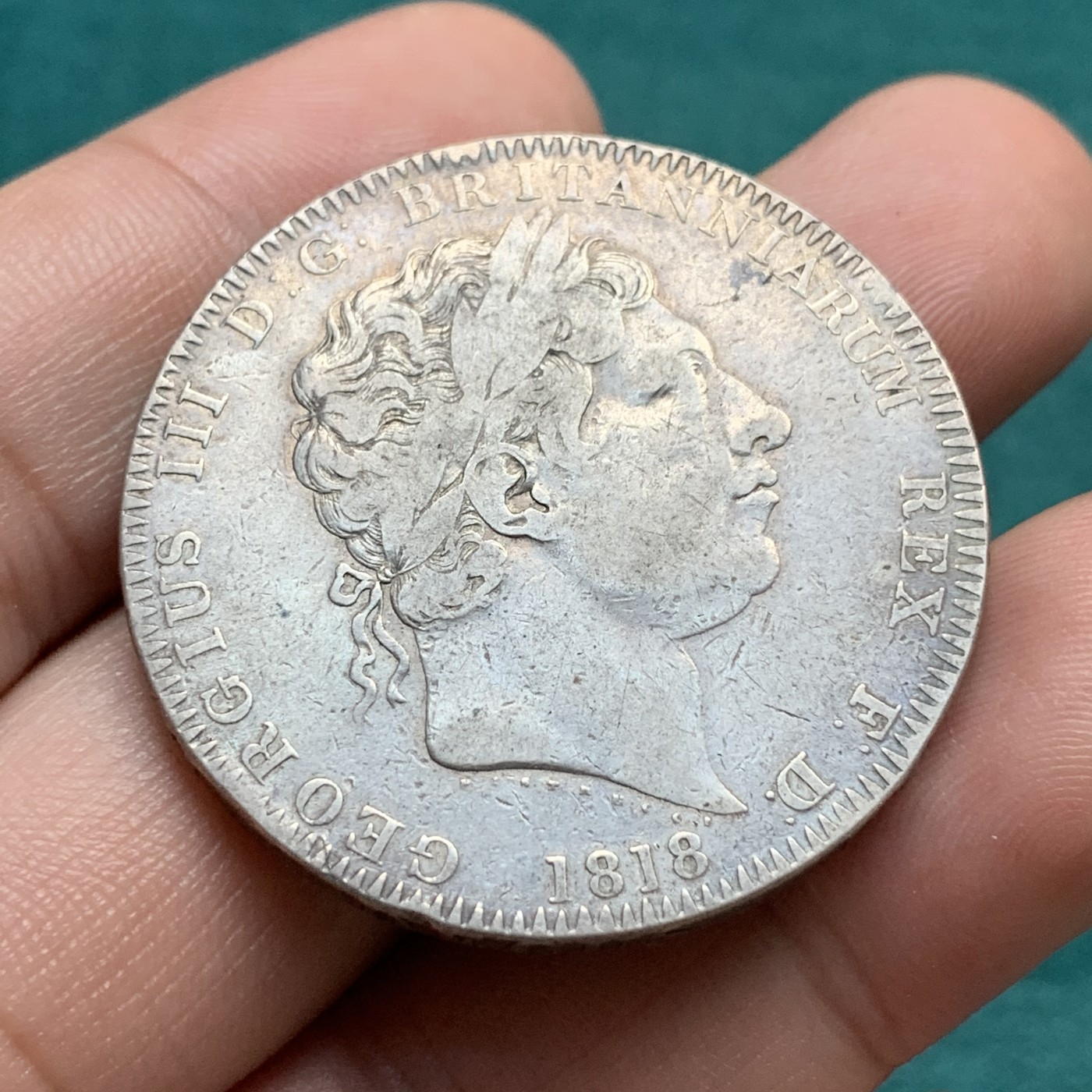 《竞宝斋》第192场-周日，周一 2场 (全场包邮) 英国1818乔治三世马剑克朗银币 流通品相