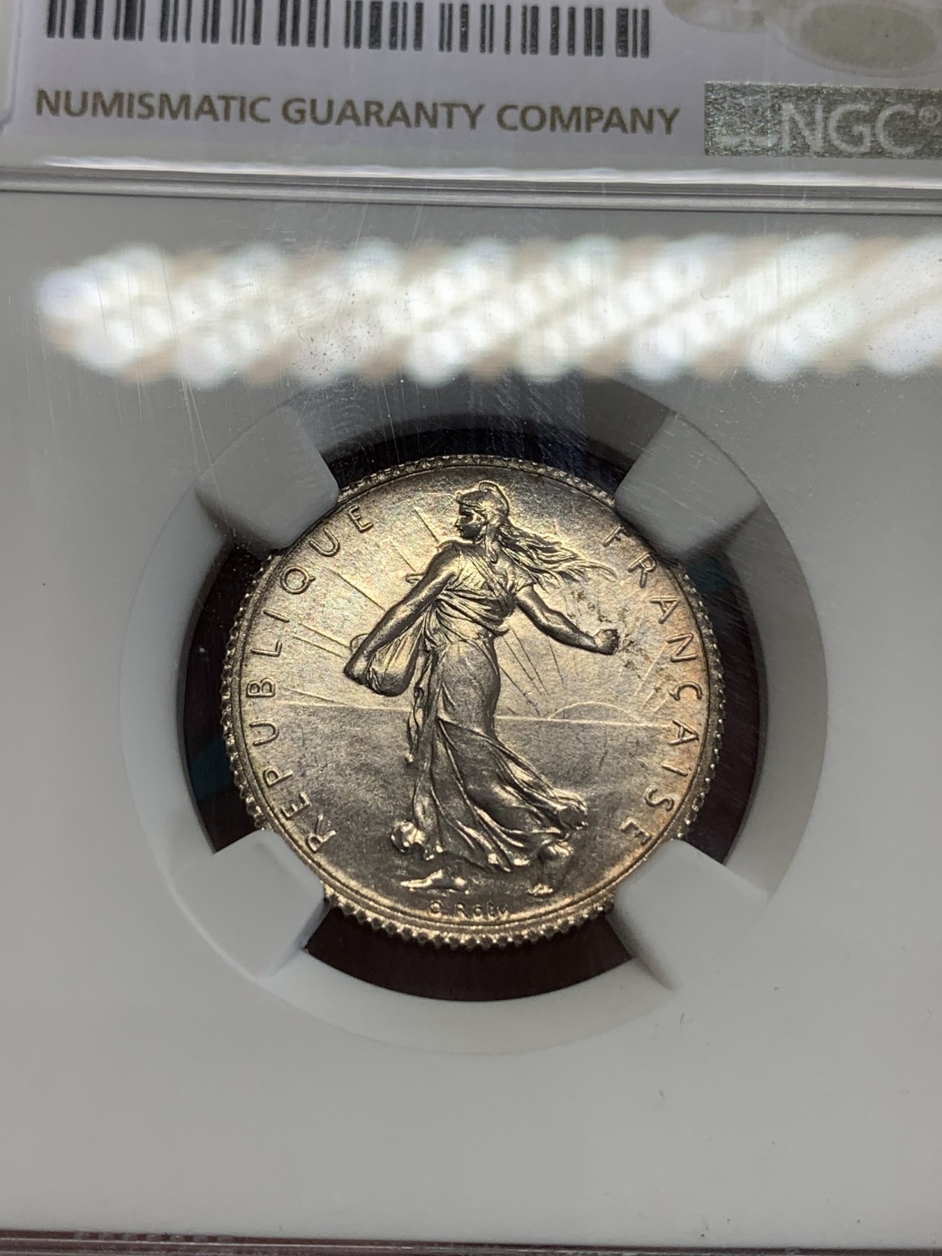 《竞宝斋》第192场-周日，周一 2场 (全场包邮) NGC-MS63 法国1919年 播种女神1法郎银币