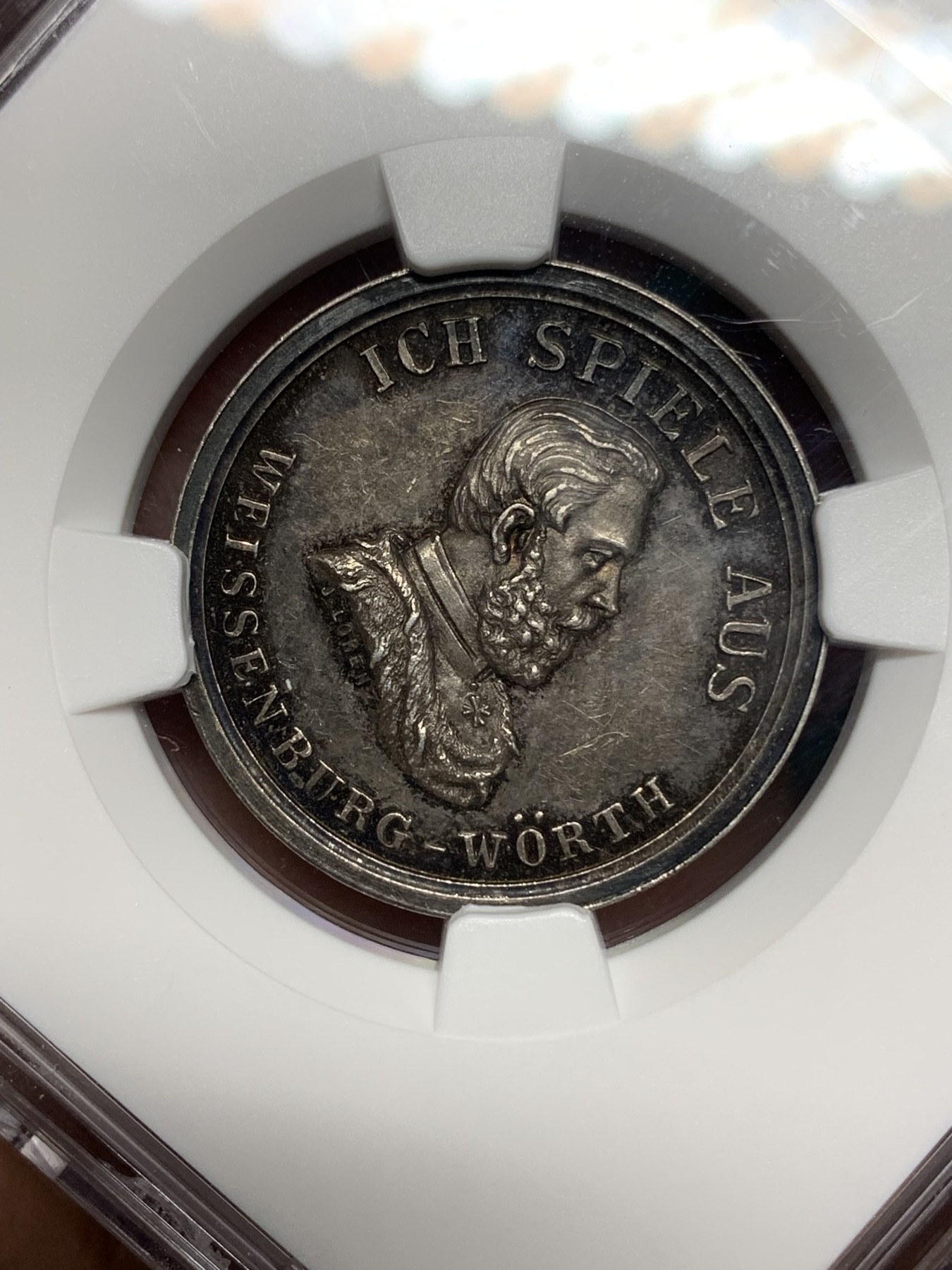 《竞宝斋》第192场-周日，周一 2场 (全场包邮) NGC MS61 德国魏森堡会战（普法战争期间的首次会战）纪念银质代币，漆黑包浆