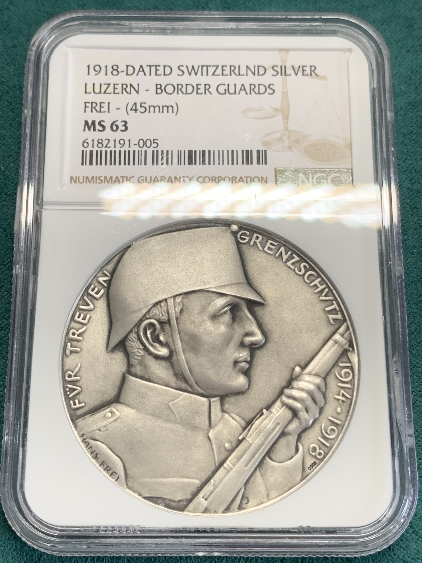 《竞宝斋》第192场-周日，周一 2场 (全场包邮) NGC MS63 瑞士1918卢塞恩射击节银章 45mm大规格