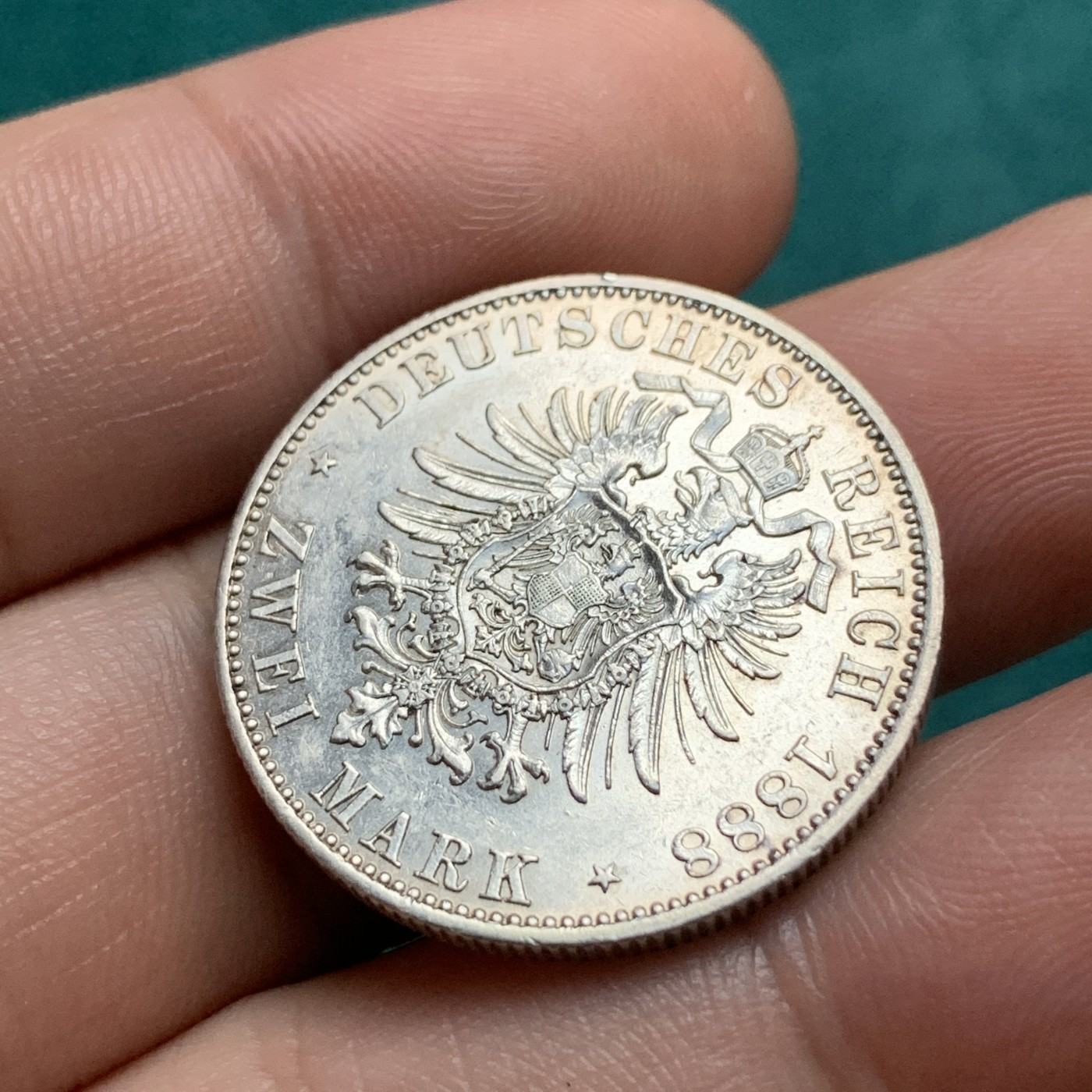 《竞宝斋》第192场-周日，周一 2场 (全场包邮) 德国1888年普鲁士弗里德里希三世短翅2马克银币 三皇之年 细节不错