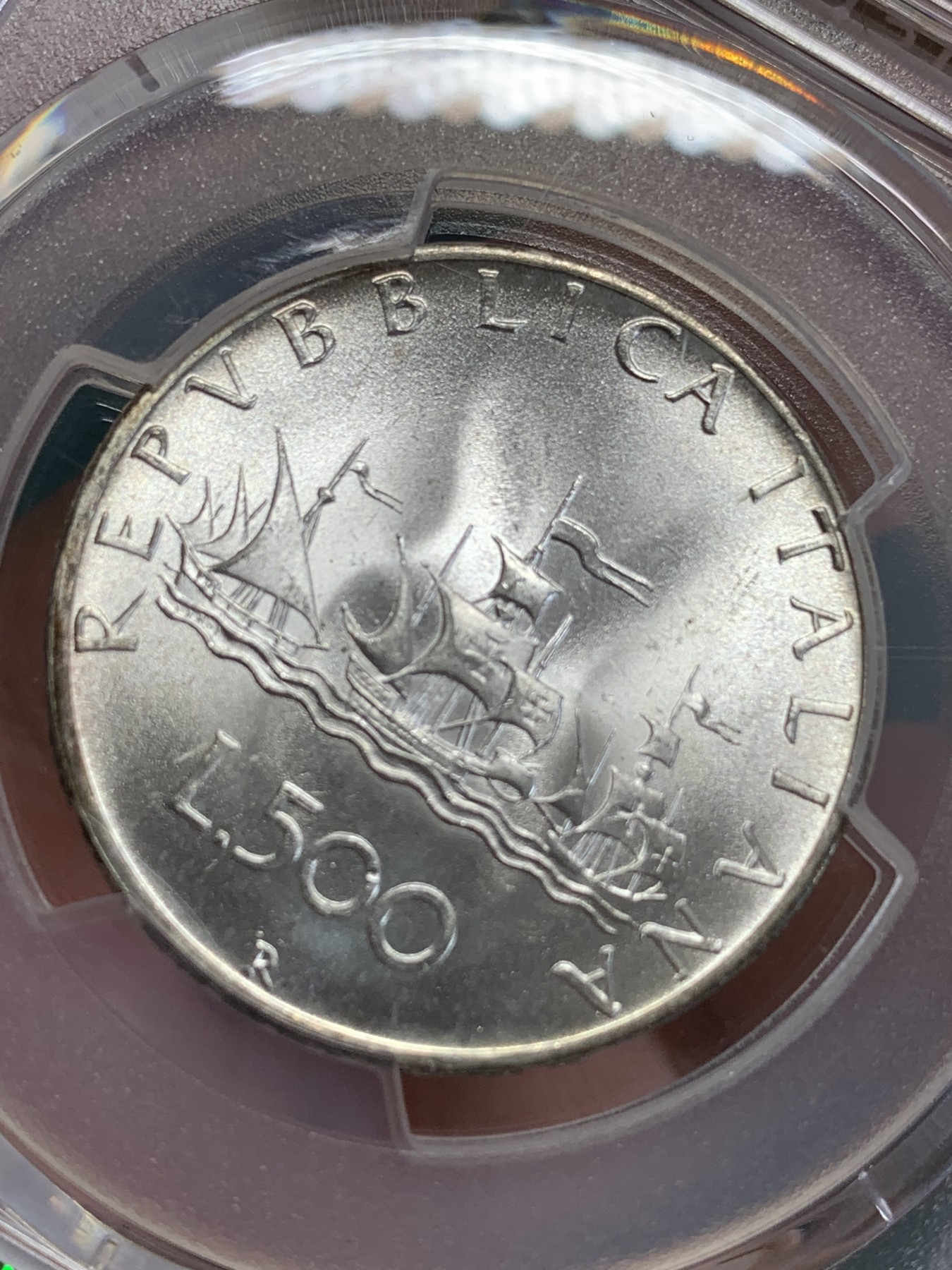 《竞宝斋》第192场-周日，周一 2场 (全场包邮) PCGS-MS65 意大利帆船少女500里拉银币