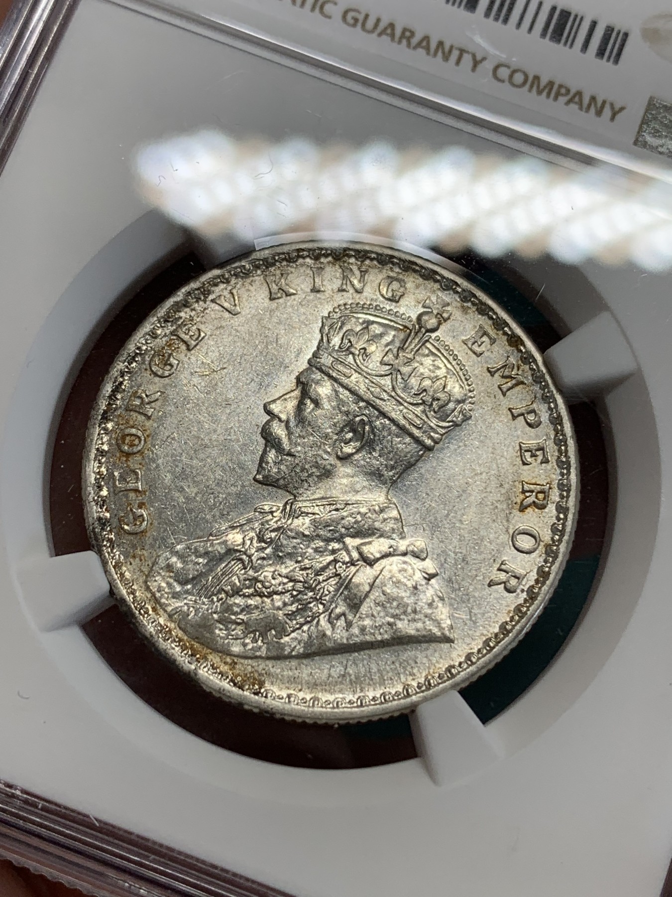 《竞宝斋》第192场-周日，周一 2场 (全场包邮) NGC-UNC 印度 1919年 乔治五世1卢比银币