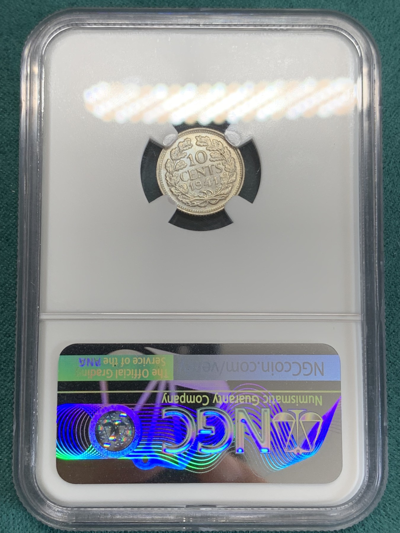 《竞宝斋》第192场-周日，周一 2场 (全场包邮) NGC MS63 荷兰威廉明娜女王1941年10分小银币