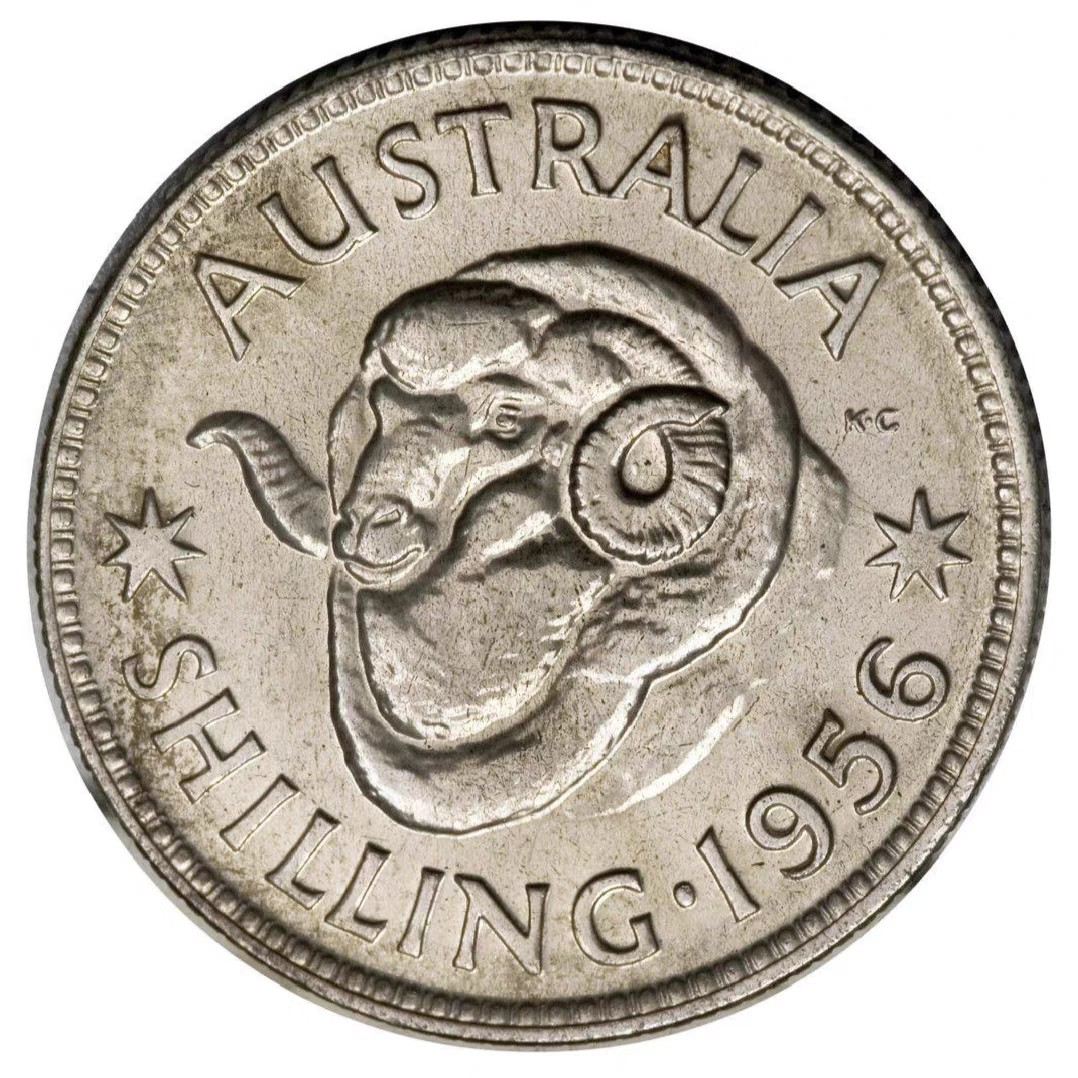 你好，9月。第010期 绵羊 澳大利亚1先令银币 50年代版 直径24MM 伊丽莎白女王二世