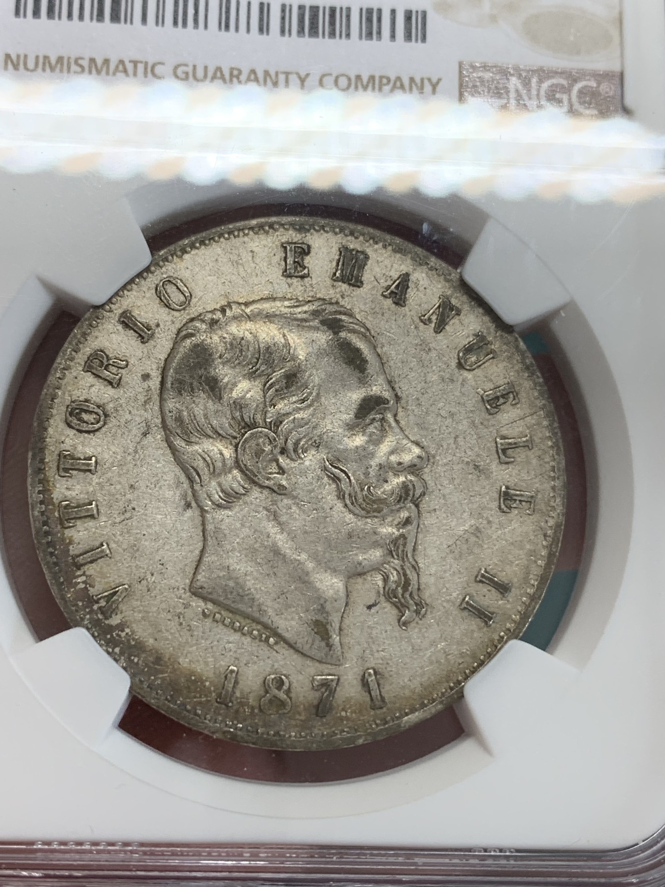 《竞宝斋》第192场-周日，周一 2场 (全场包邮) NGC-XF40 意大利1871年 米兰造 艾曼纽尔二世 5里拉大银币