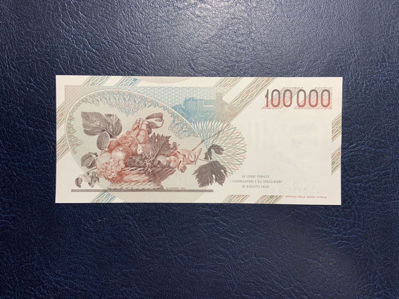 收藏联盟Quantum Auction 第285期拍卖  意大利1983年100000里拉 品相AU 早期双面雕刻 三色凹印