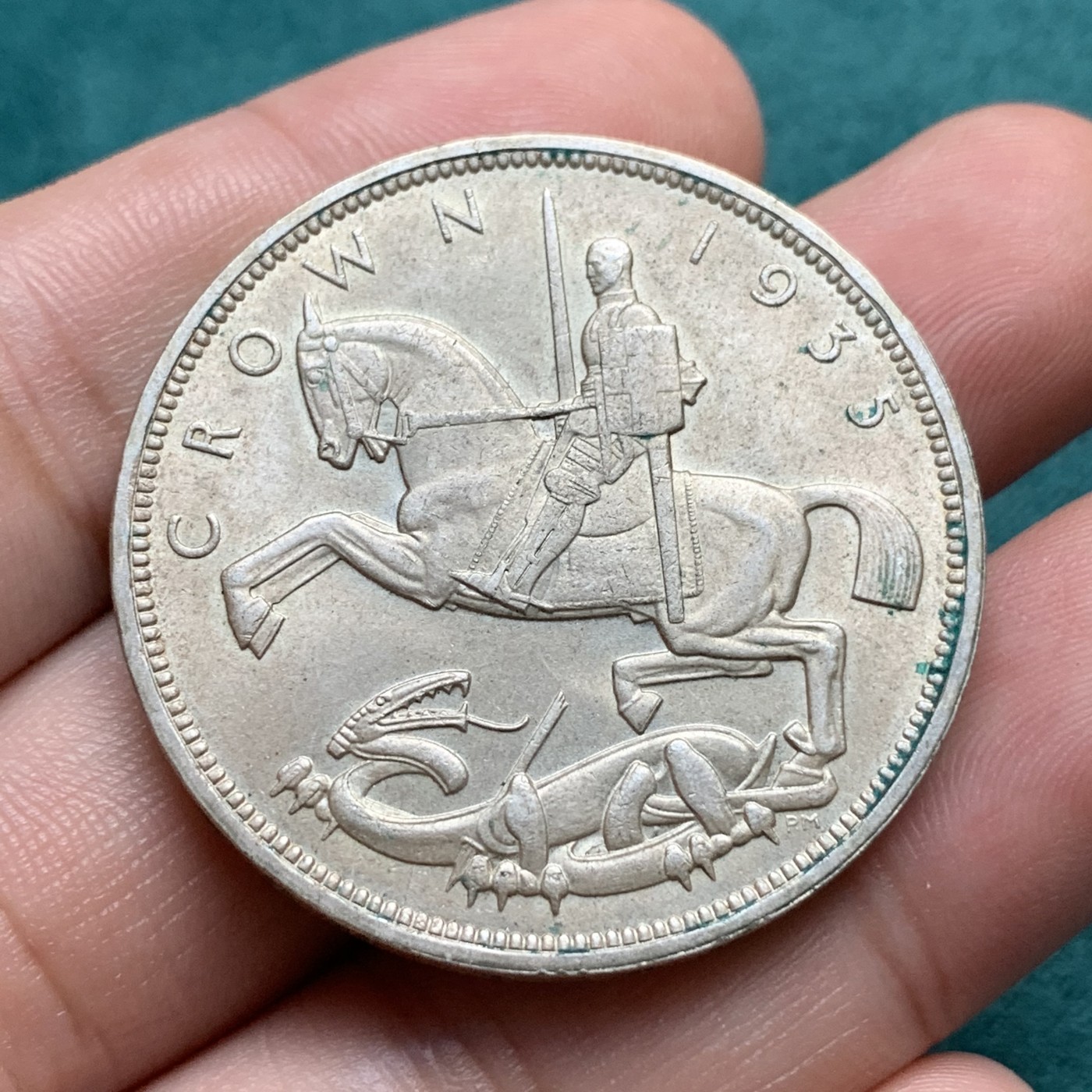 《竞宝斋》第192场-周日，周一 2场 (全场包邮) 英国1935年克朗大银币 乔治五世25周年纪念 木马剑 原光完整压印清晰淡淡包浆