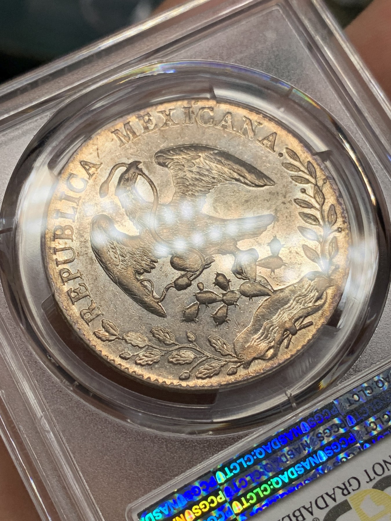 《竞宝斋》第192场-周日，周一 2场 (全场包邮) PCGS UNC92 墨西哥 1896年 8瑞尔 花边鹰洋银币 状态很好 严评 官网有仙图