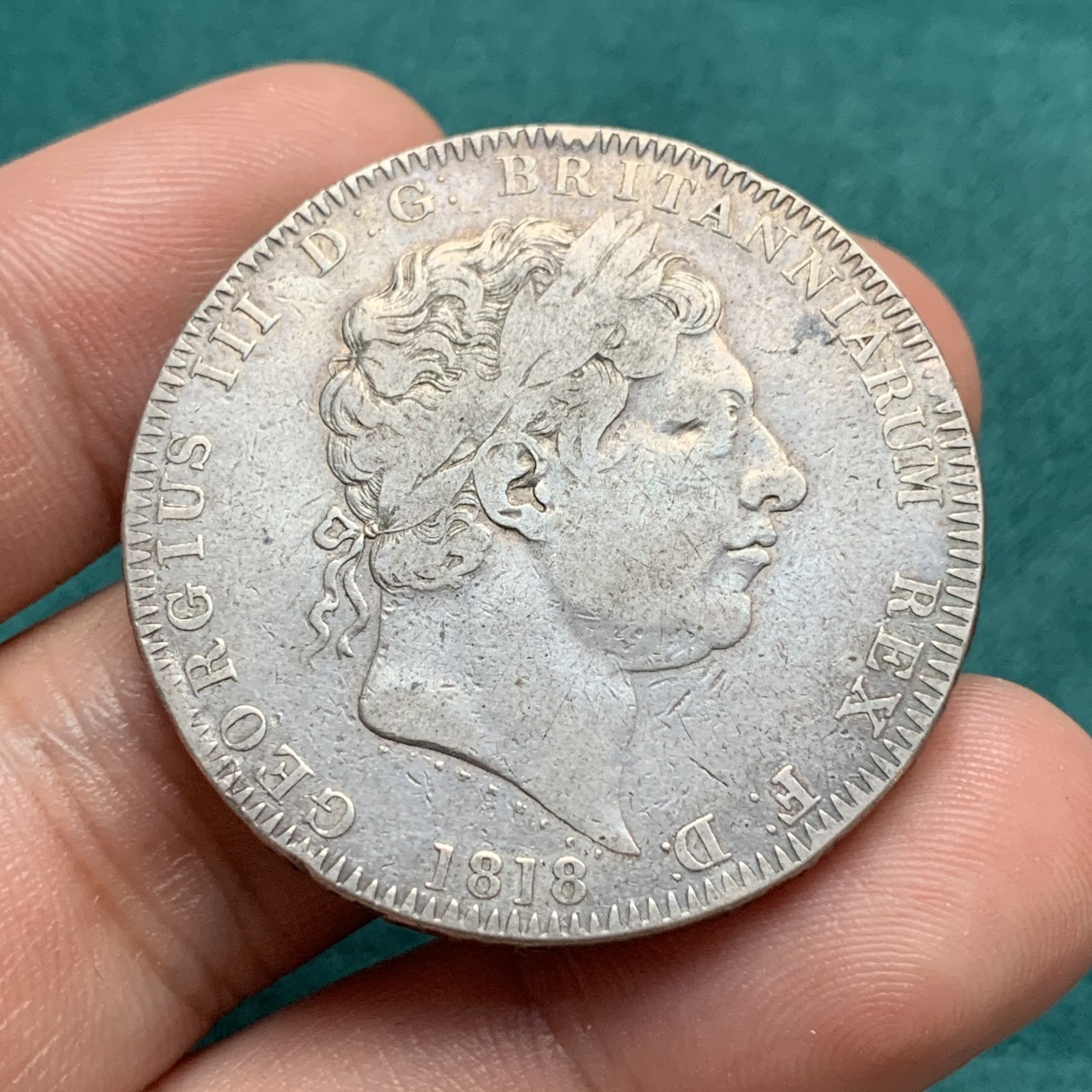 《竞宝斋》第192场-周日，周一 2场 (全场包邮) 英国1818乔治三世马剑克朗银币 流通品相