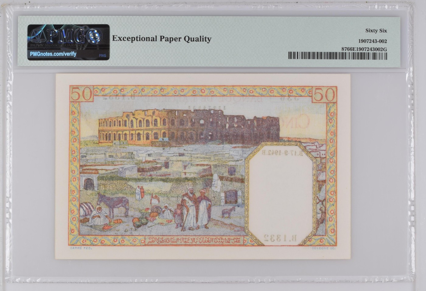收藏联盟Quantum Auction 第285期拍卖  阿尔及利亚1942-45年50法郎 PMG66 罗马斗兽场古迹