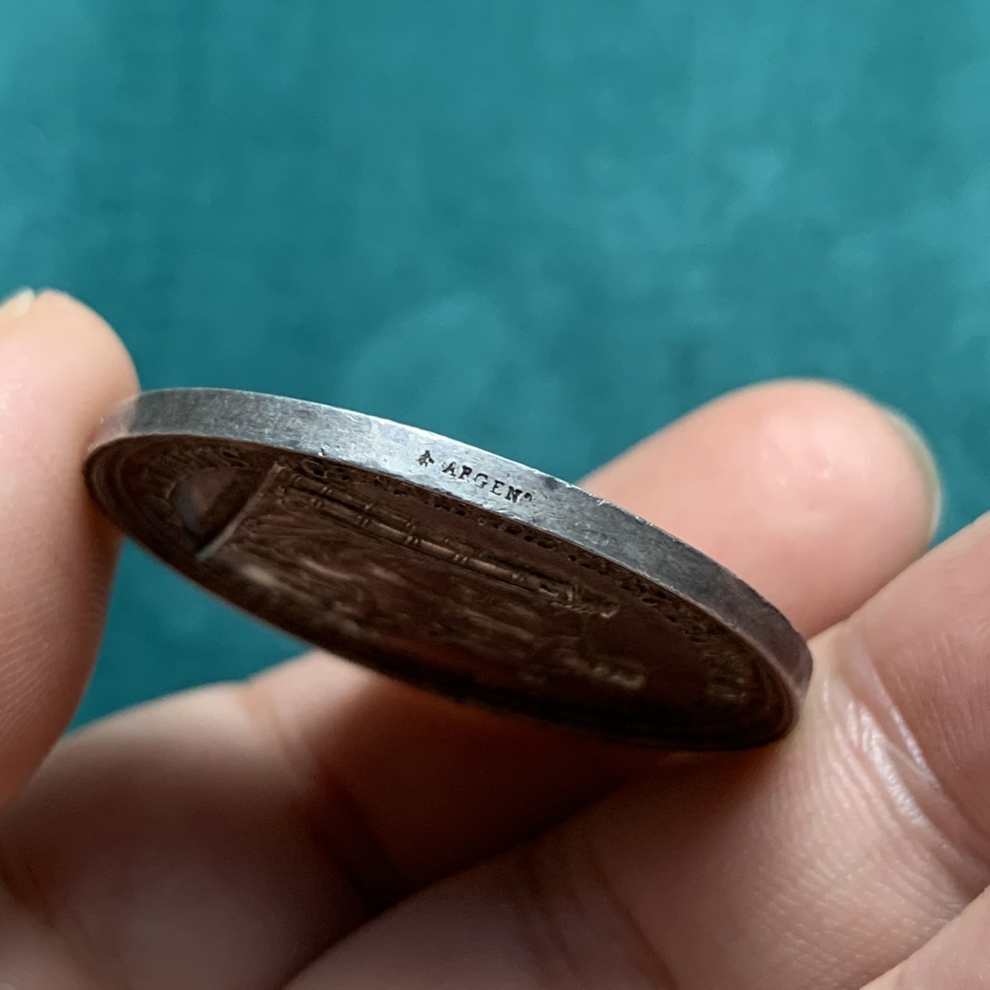 《竞宝斋》第192场-周日，周一 2场 (全场包邮) 法国 1845-1860 法律与习俗银质代币 蜜蜂边铭 银标 36.1mm  15.2克