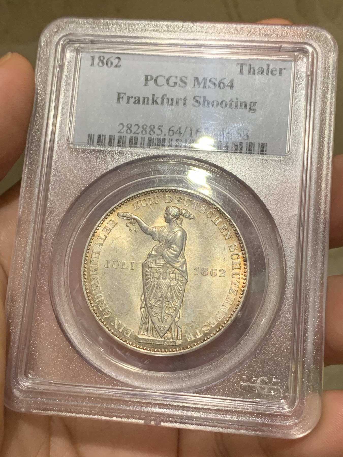 《竞宝斋》第192场-周日，周一 2场 (全场包邮) PCGS MS64 德国1862年法兰克福射击节1泰勒银币