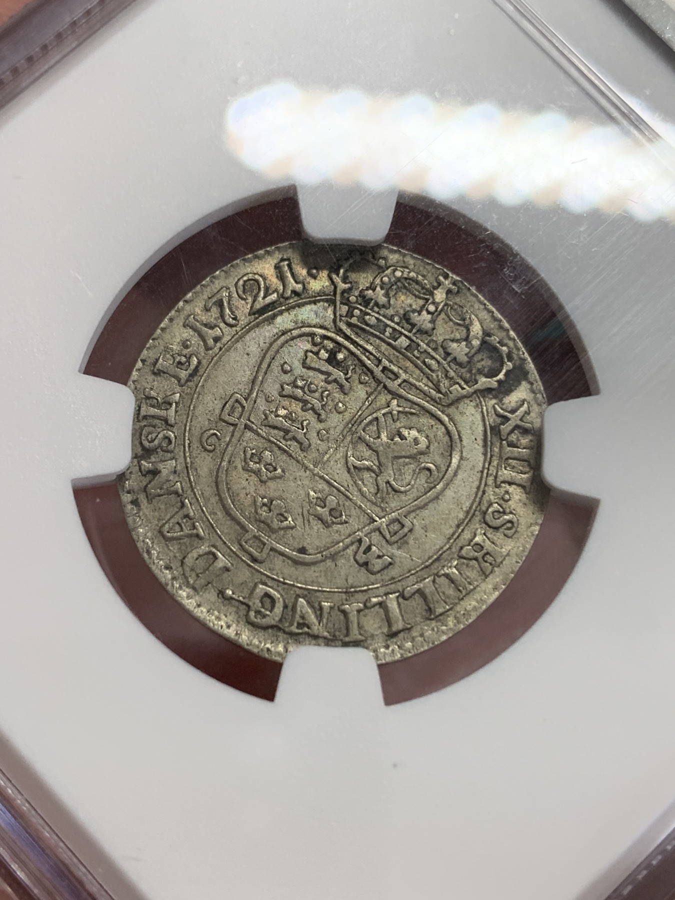 《竞宝斋》第192场-周日，周一 2场 (全场包邮) NGC AU50 丹麦1721年12s银币 原味包浆 低评