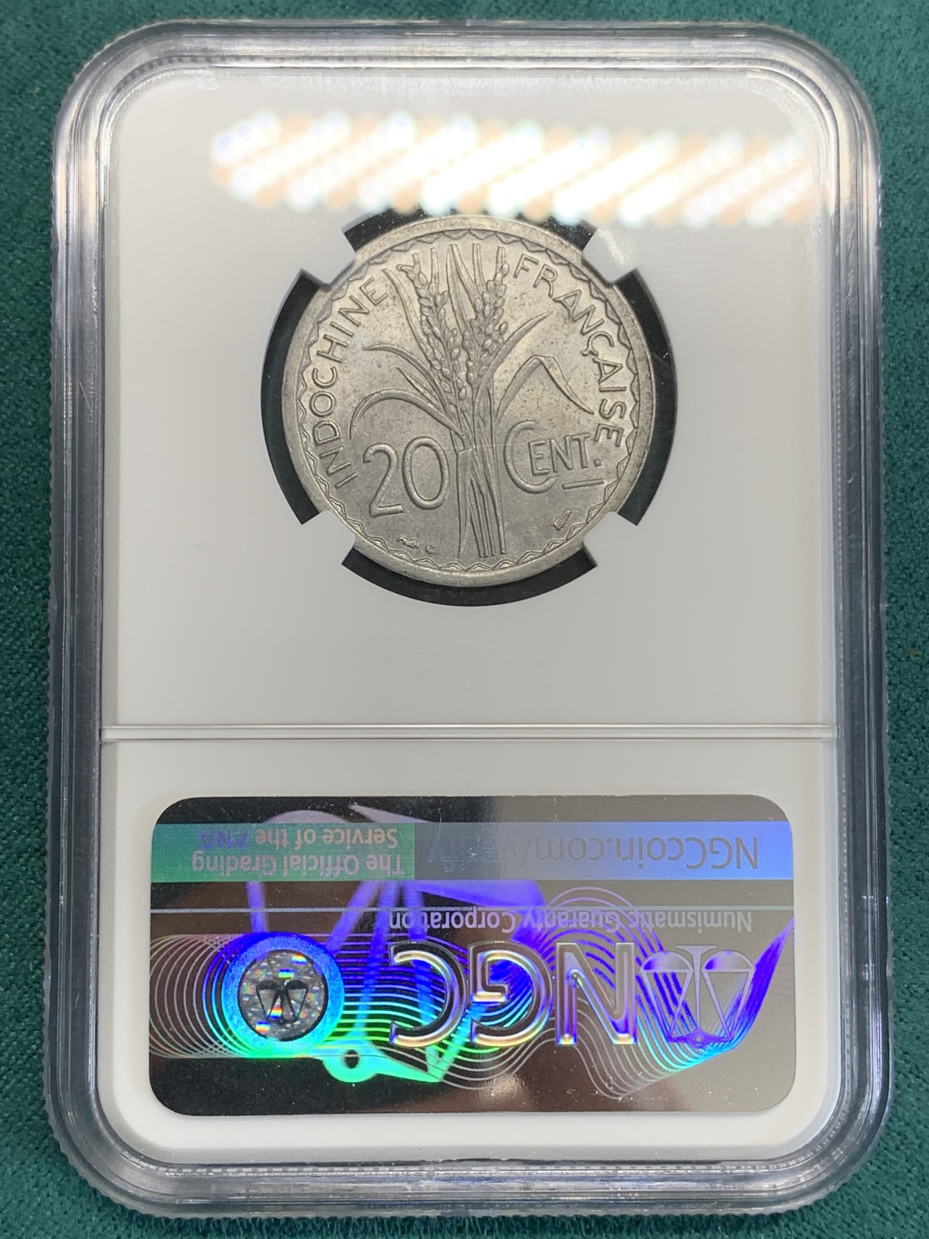 《竞宝斋》第192场-周日，周一 2场 (全场包邮) NGC MS62 1945年法属印支20分