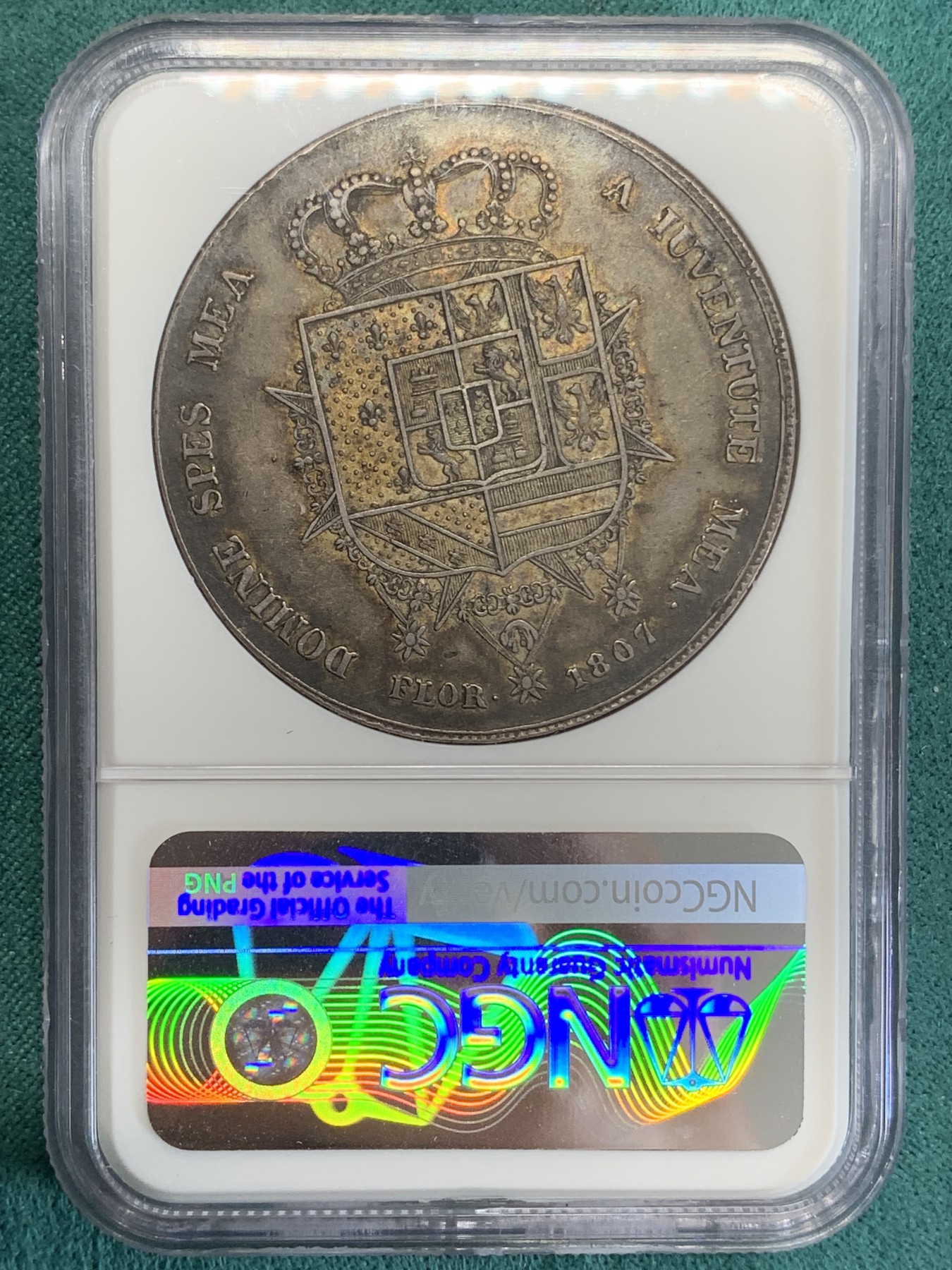 《竞宝斋》第192场-周日，周一 2场 (全场包邮) NGC-XF45 意大利托斯卡纳 1807年 10里拉 银币 酱彩黑包浆