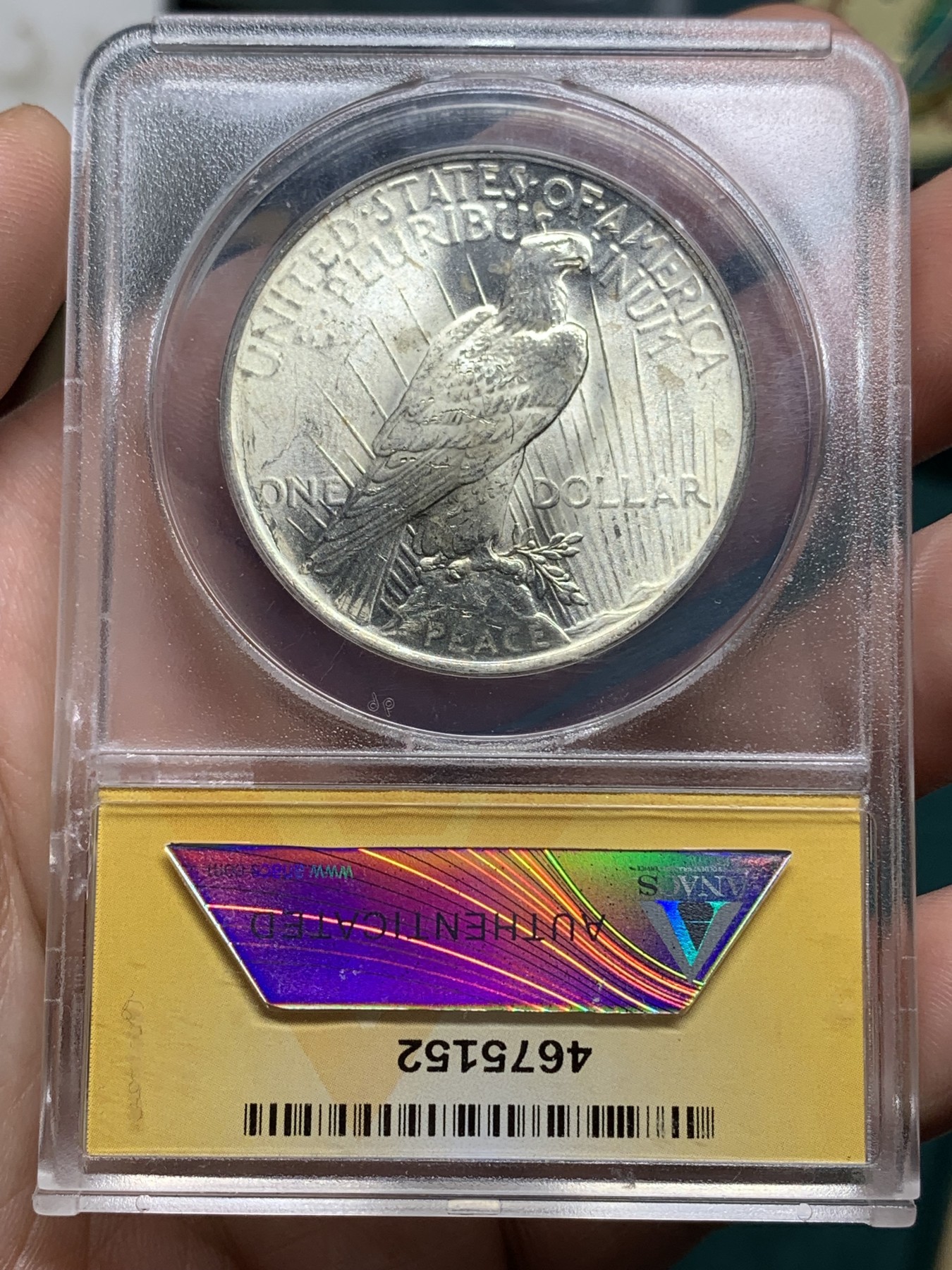 《竞宝斋》第192场-周日，周一 2场 (全场包邮) ANACS-MS64 美国 1922年 1美元 和平币 设计不错的小黄盒