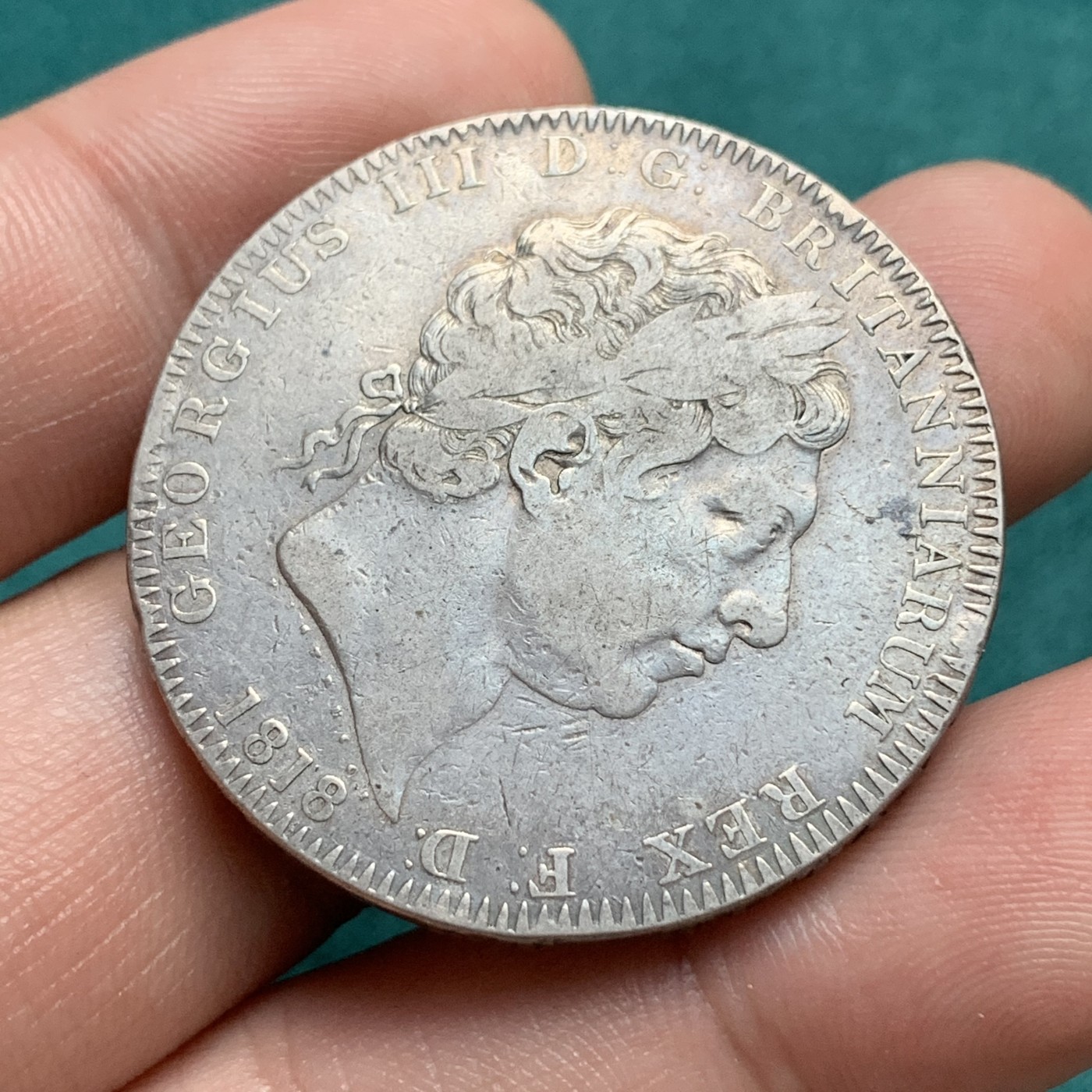 《竞宝斋》第192场-周日，周一 2场 (全场包邮) 英国1818乔治三世马剑克朗银币 流通品相