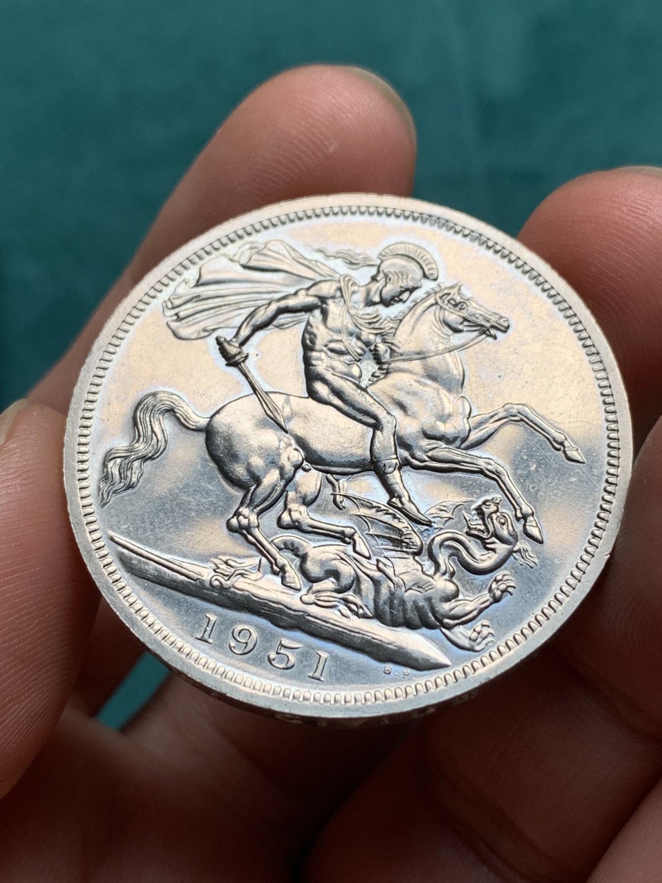 《竞宝斋》第192场-周日，周一 2场 (全场包邮) 英国1951年乔治六世 最后的马剑克朗型纪念币 盒证全