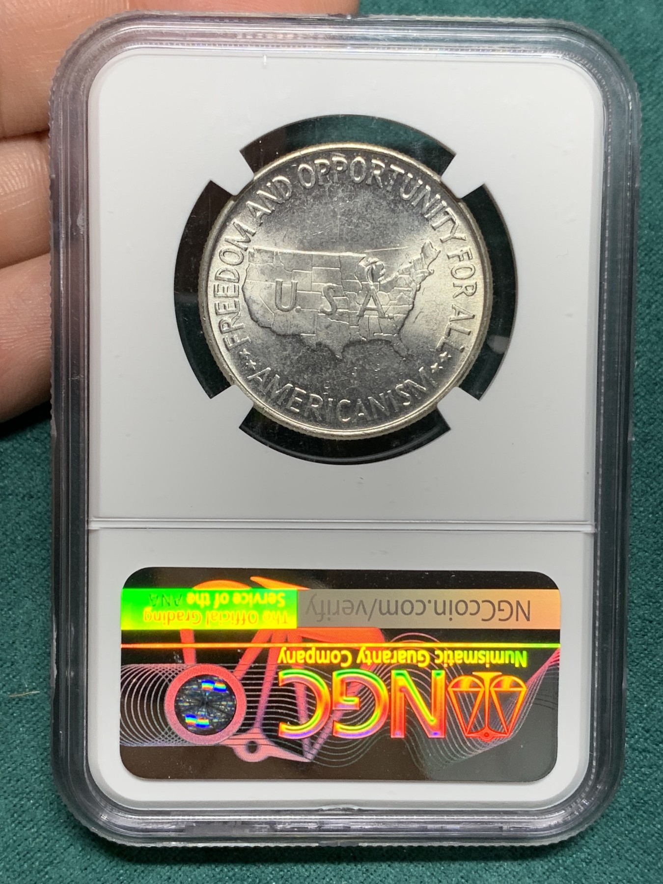 《竞宝斋》第192场-周日，周一 2场 (全场包邮) NGC MS63 美国1952年乔治华盛顿地图半美元银币