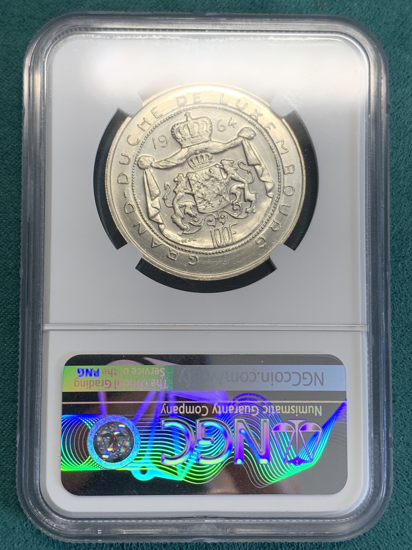 《竞宝斋》第192场-周日，周一 2场 (全场包邮) NGC MS64 卢森堡1964年八任大公让一世100法郎银币
