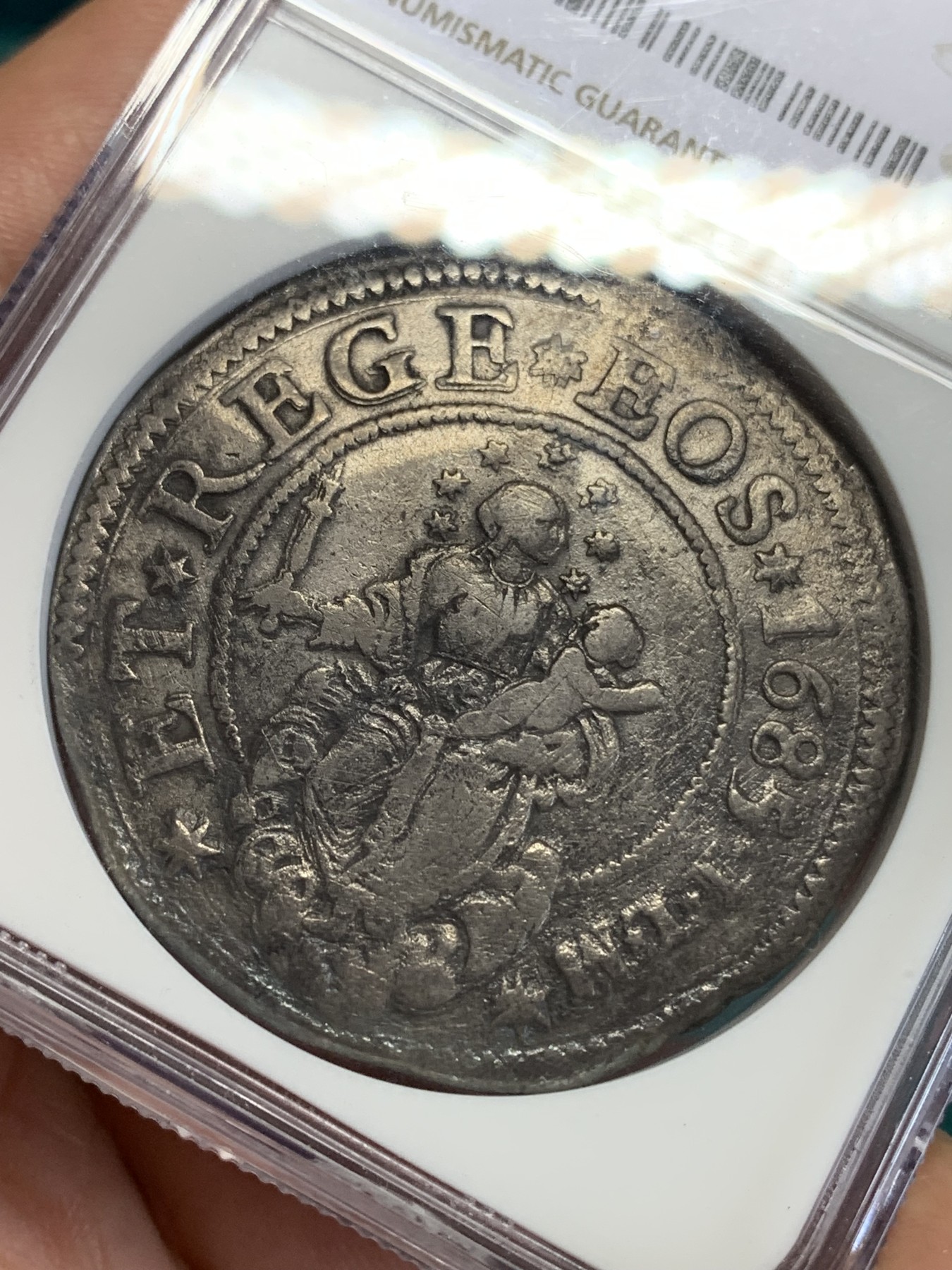 《竞宝斋》第192场-周日，周一 2场 (全场包邮) NGC-VF 意大利1685年 热那亚 圣母抱婴 1斯库多大银币 罕见品种 几乎就是半手打的币