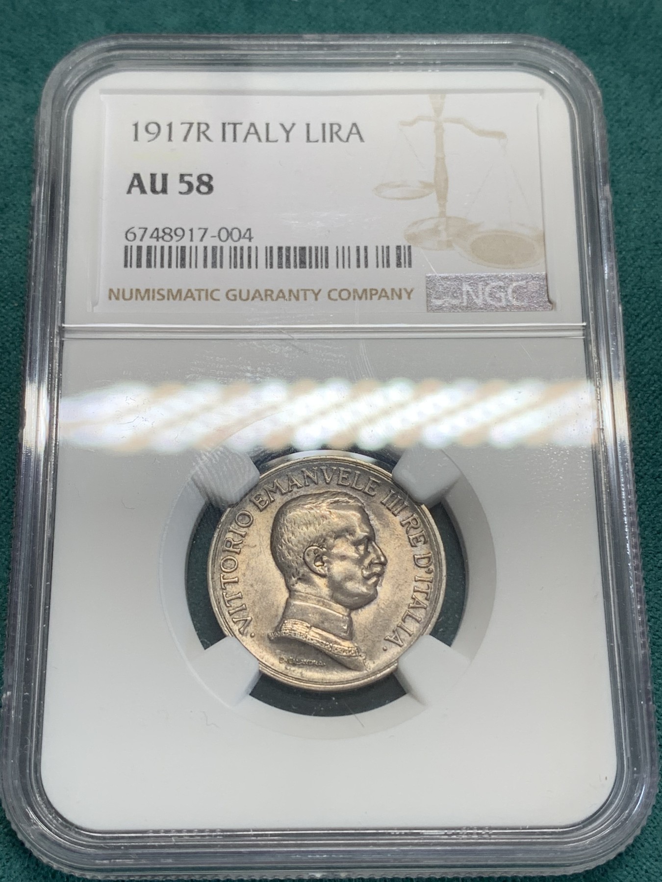 《竞宝斋》第192场-周日，周一 2场 (全场包邮) NGC-AU58 意大利 1917年 马车1里拉 银币