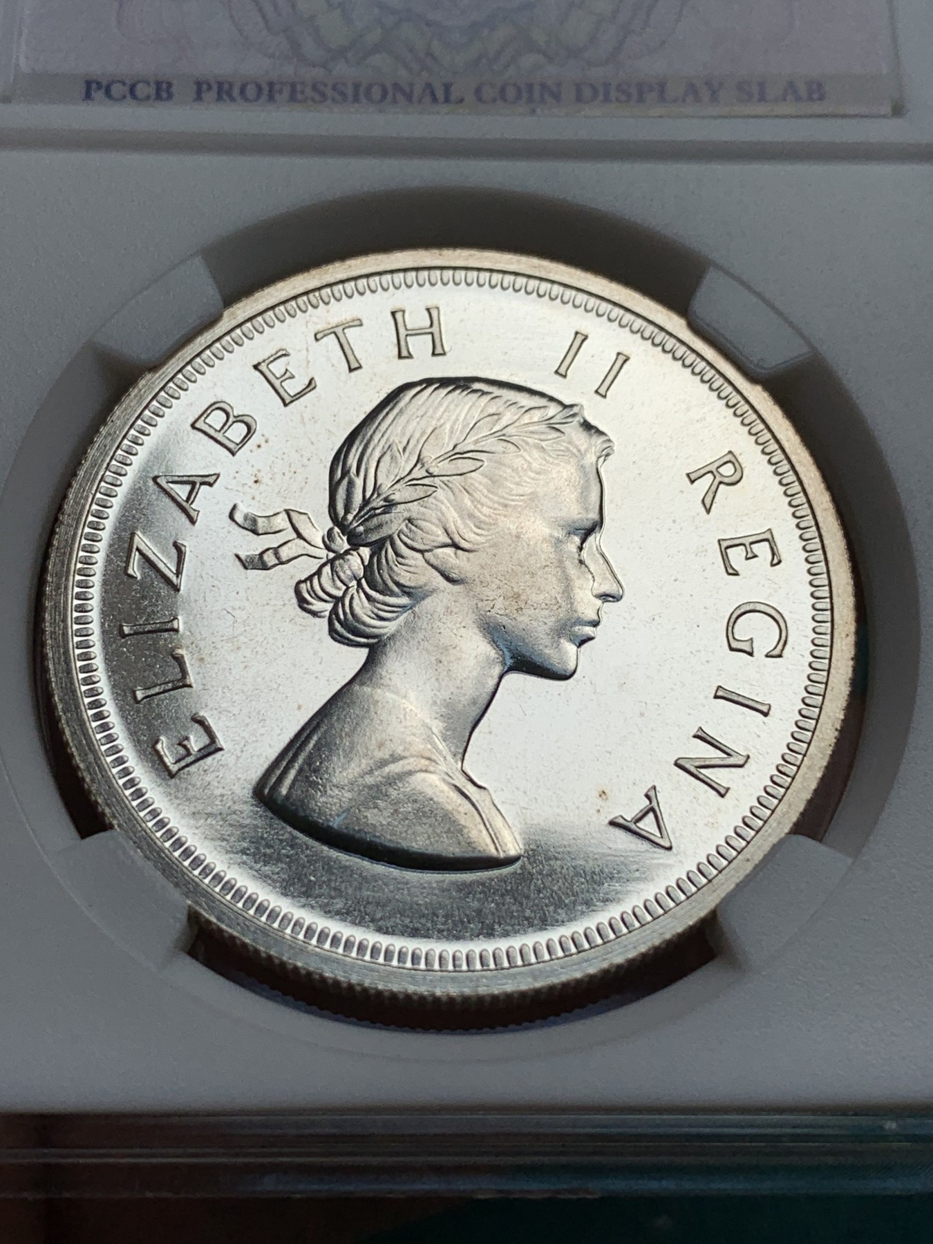 《竞宝斋》第192场-周日，周一 2场 (全场包邮) 英属南非1955年伊丽莎白二世5先令跳羚羊大银币