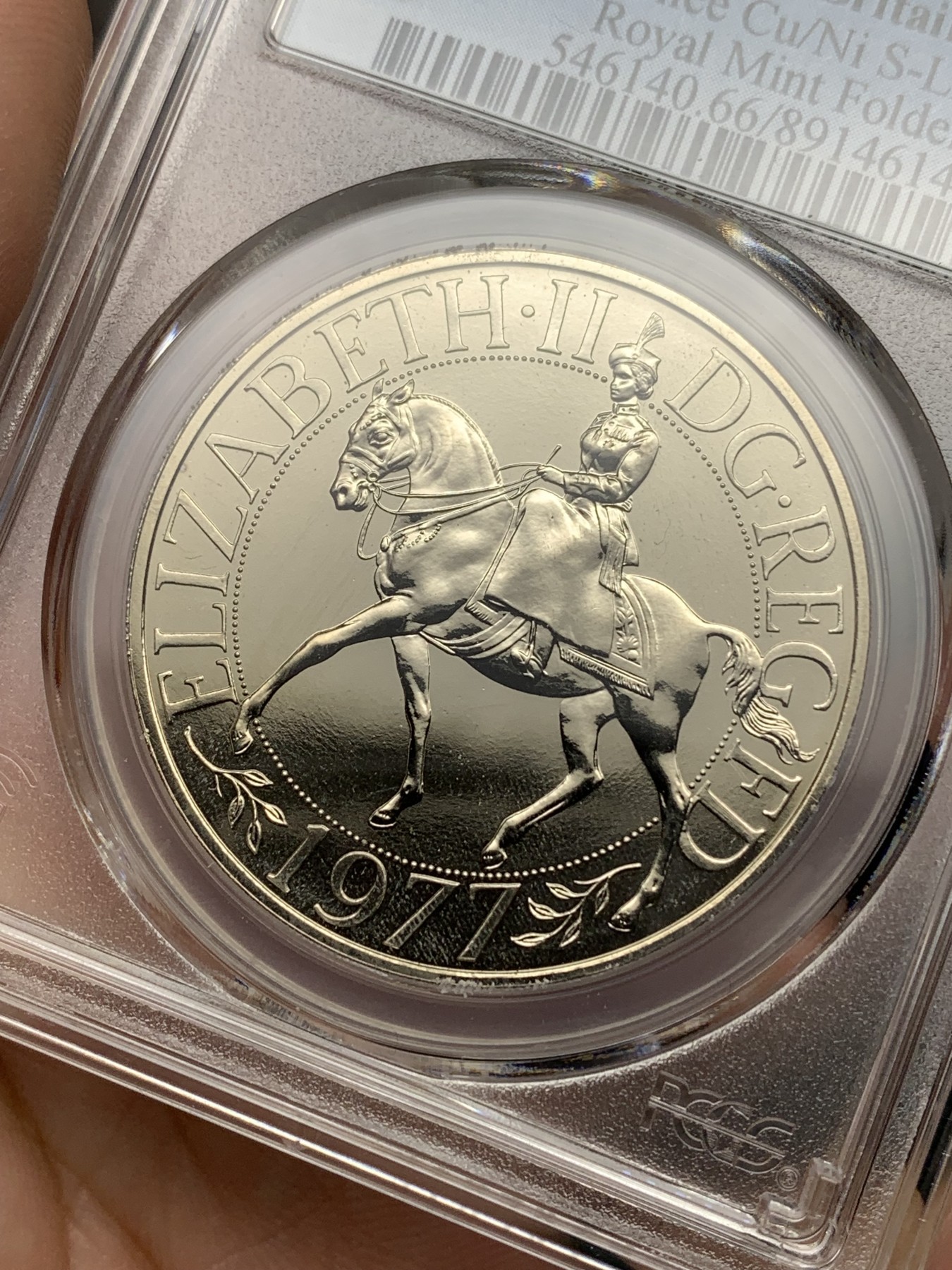 《竞宝斋》第192场-周日，周一 2场 (全场包邮) PCGS-PL66 英国1977年伊丽莎白二世克朗型25便士纪念币