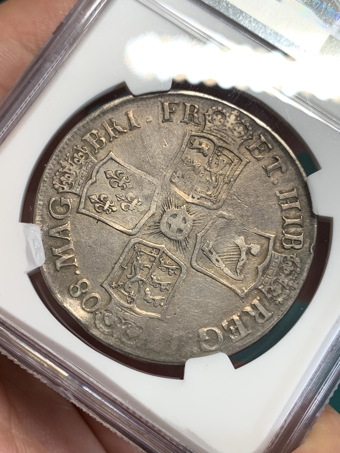 《竞宝斋》第192场-周日，周一 2场 (全场包邮) NGC-VFD 英国1708年E版安妮女王1克朗大银币 爱丁堡厂少见！持续涨价品种！