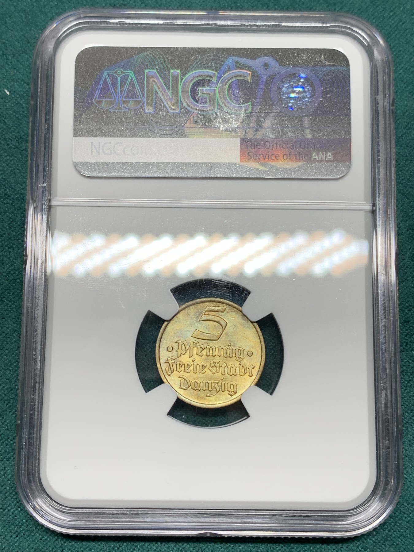 《竞宝斋》第192场-周日，周一 2场 (全场包邮) NGC MS65 1932年但泽自由港5芬尼 鱼币系列好品甚少 去年稀奇一枚63分成交600元