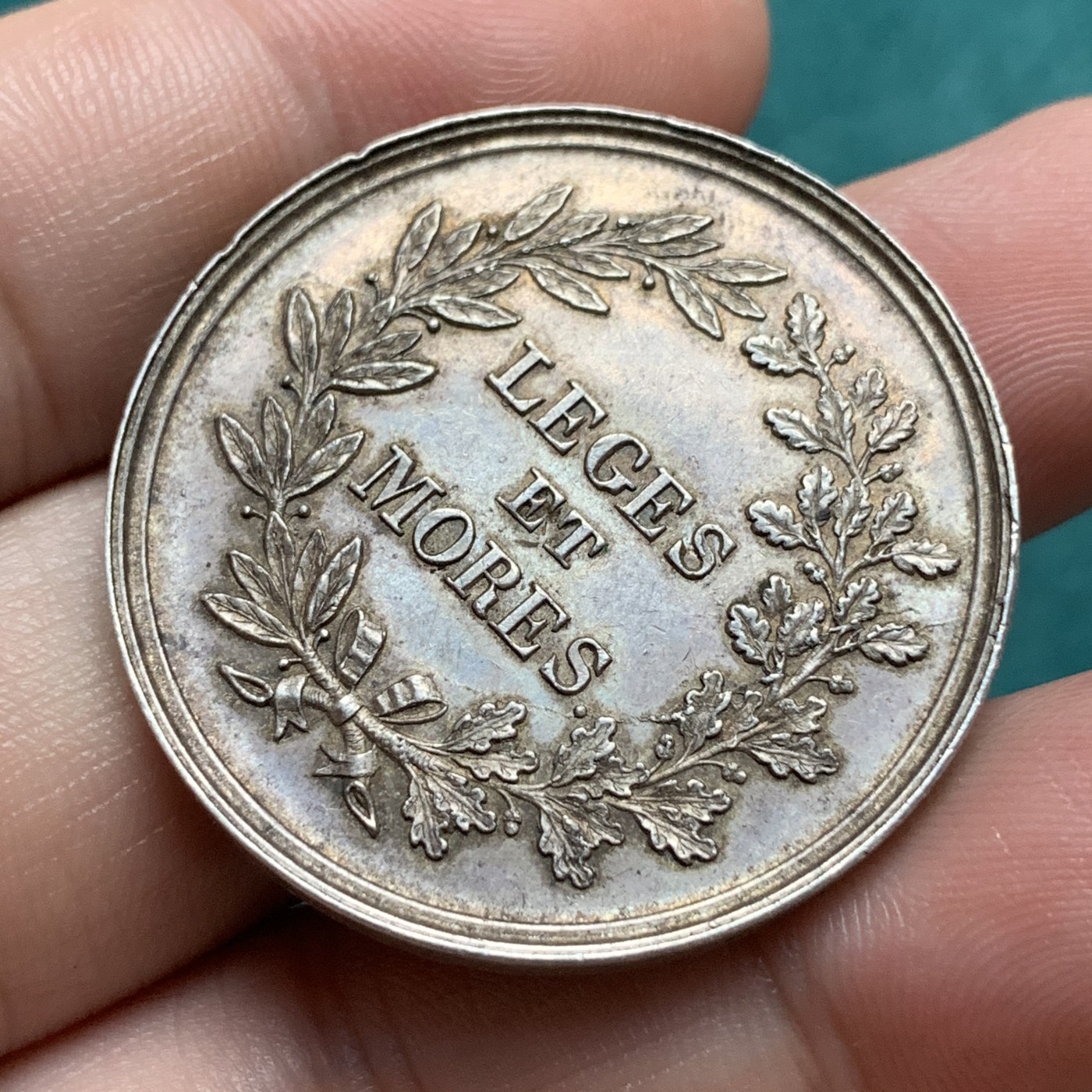 《竞宝斋》第192场-周日，周一 2场 (全场包邮) 法国 1845-1860 法律与习俗银质代币 蜜蜂边铭 银标 36.1mm  15.2克