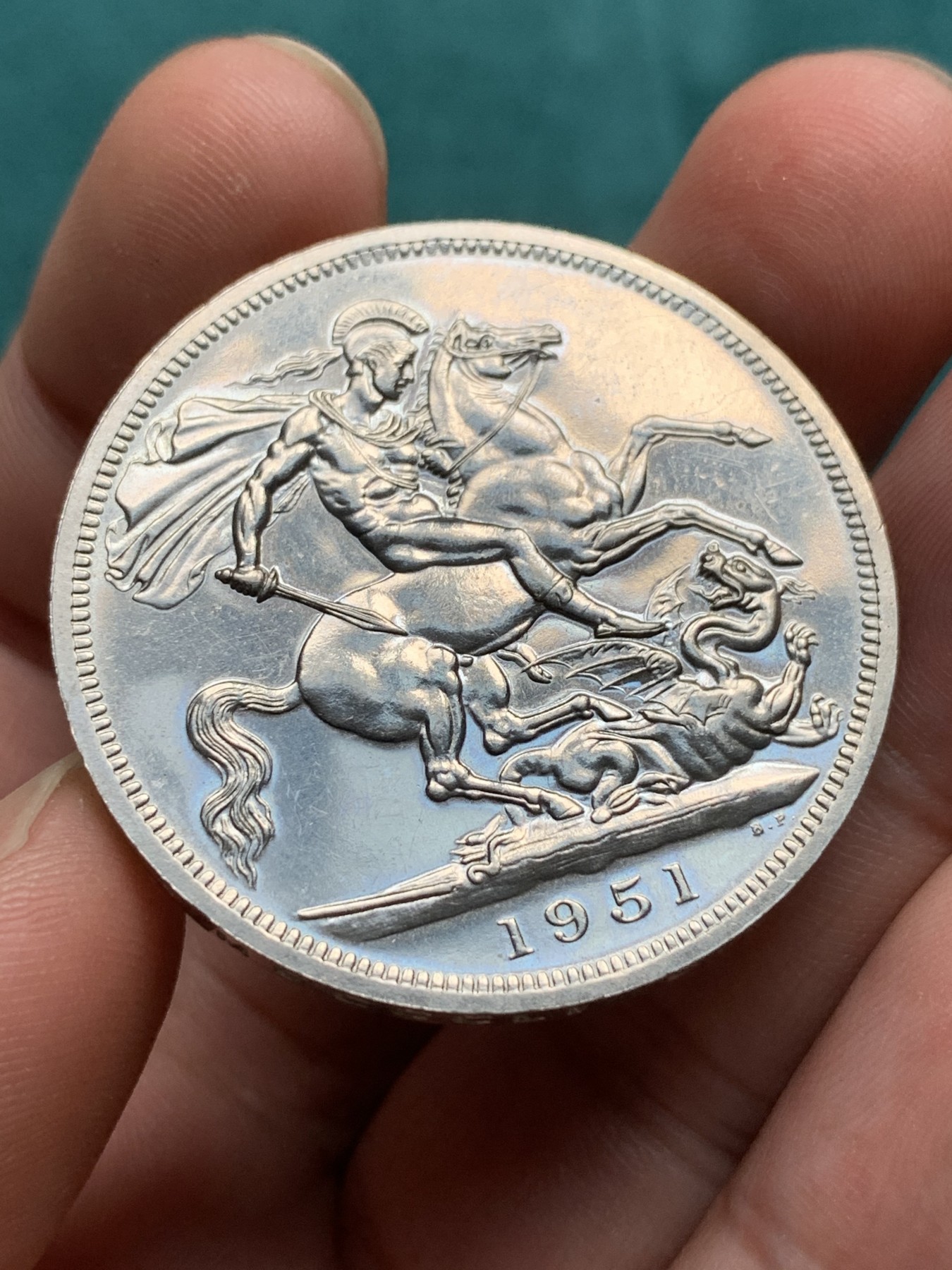 《竞宝斋》第192场-周日，周一 2场 (全场包邮) 英国1951年乔治六世 最后的马剑克朗型纪念币 盒证全