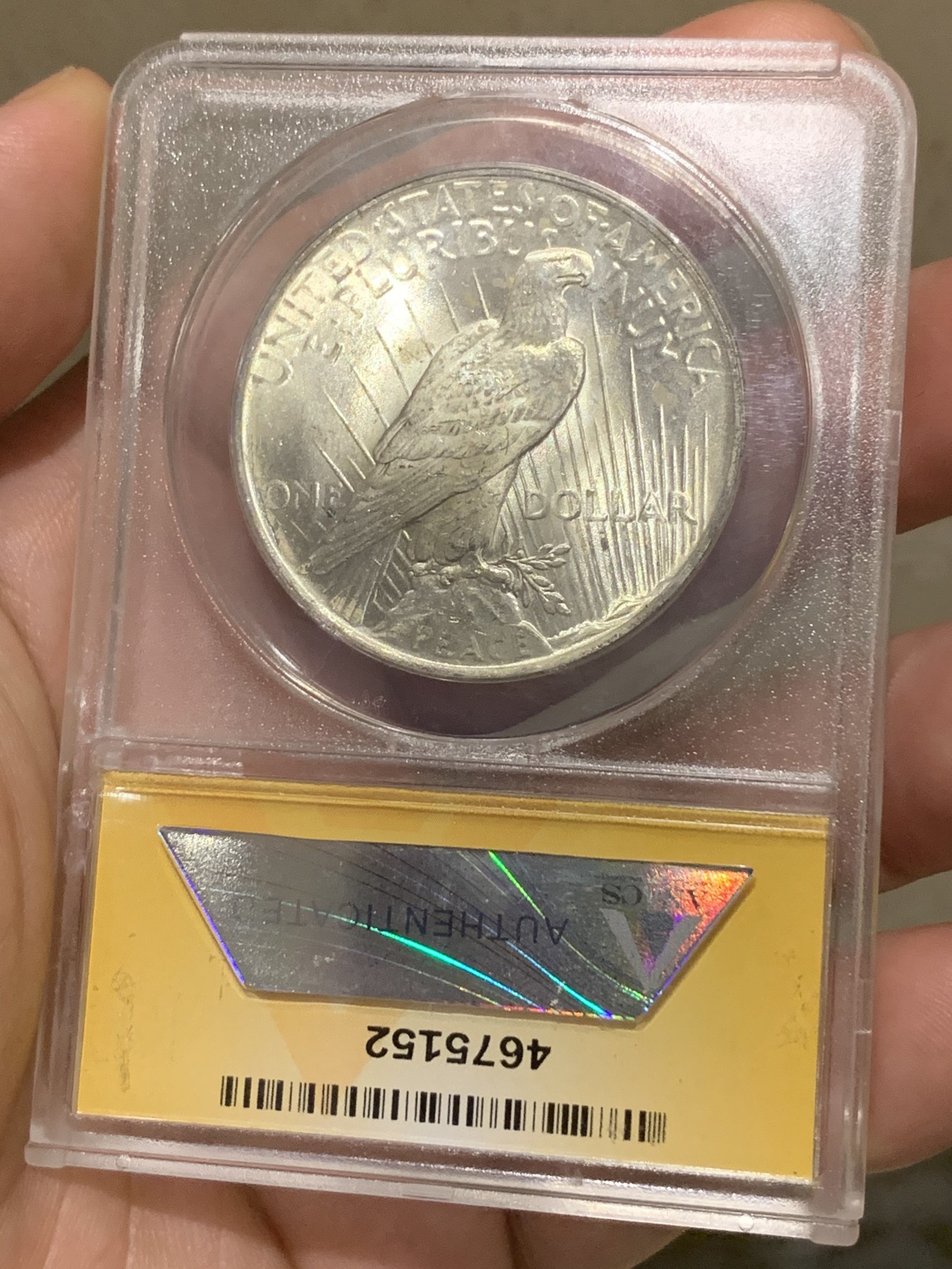 《竞宝斋》第192场-周日，周一 2场 (全场包邮) ANACS-MS64 美国 1922年 1美元 和平币 设计不错的小黄盒