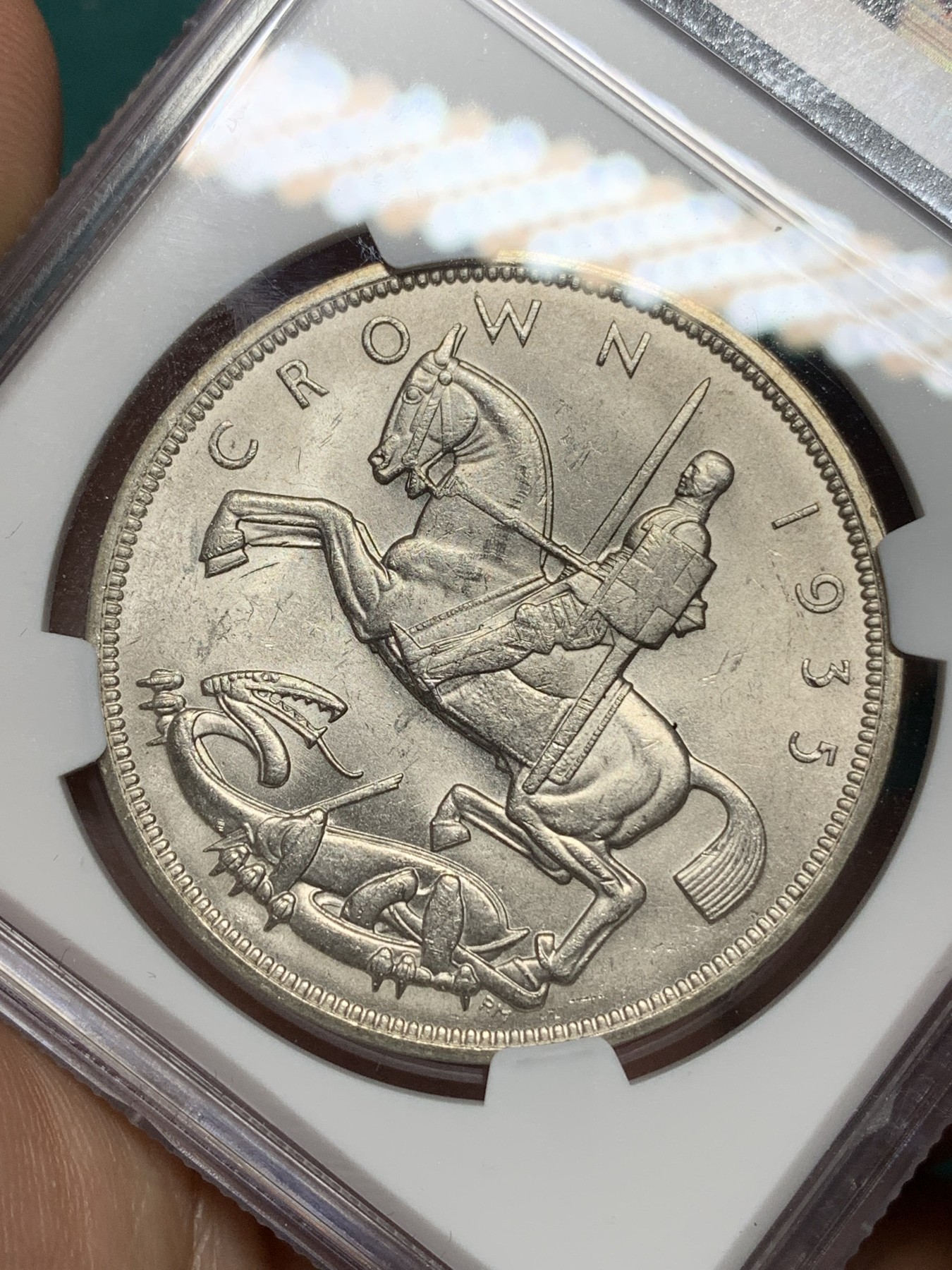 《竞宝斋》第192场-周日，周一 2场 (全场包邮) NGC- MS62 英国1935年乔治五世木马剑克朗大银币