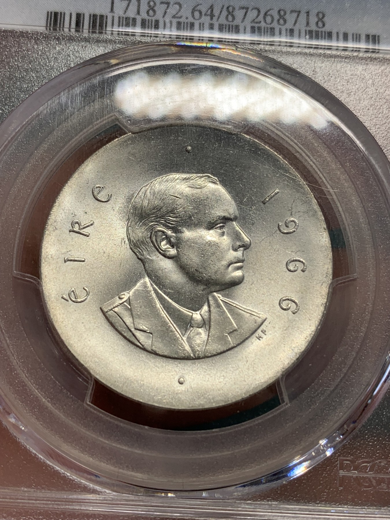 《竞宝斋》第192场-周日，周一 2场 (全场包邮) PCGS MS64 1966年爱尔兰复活节起义50周年10先令纪念银币 卷拆原光