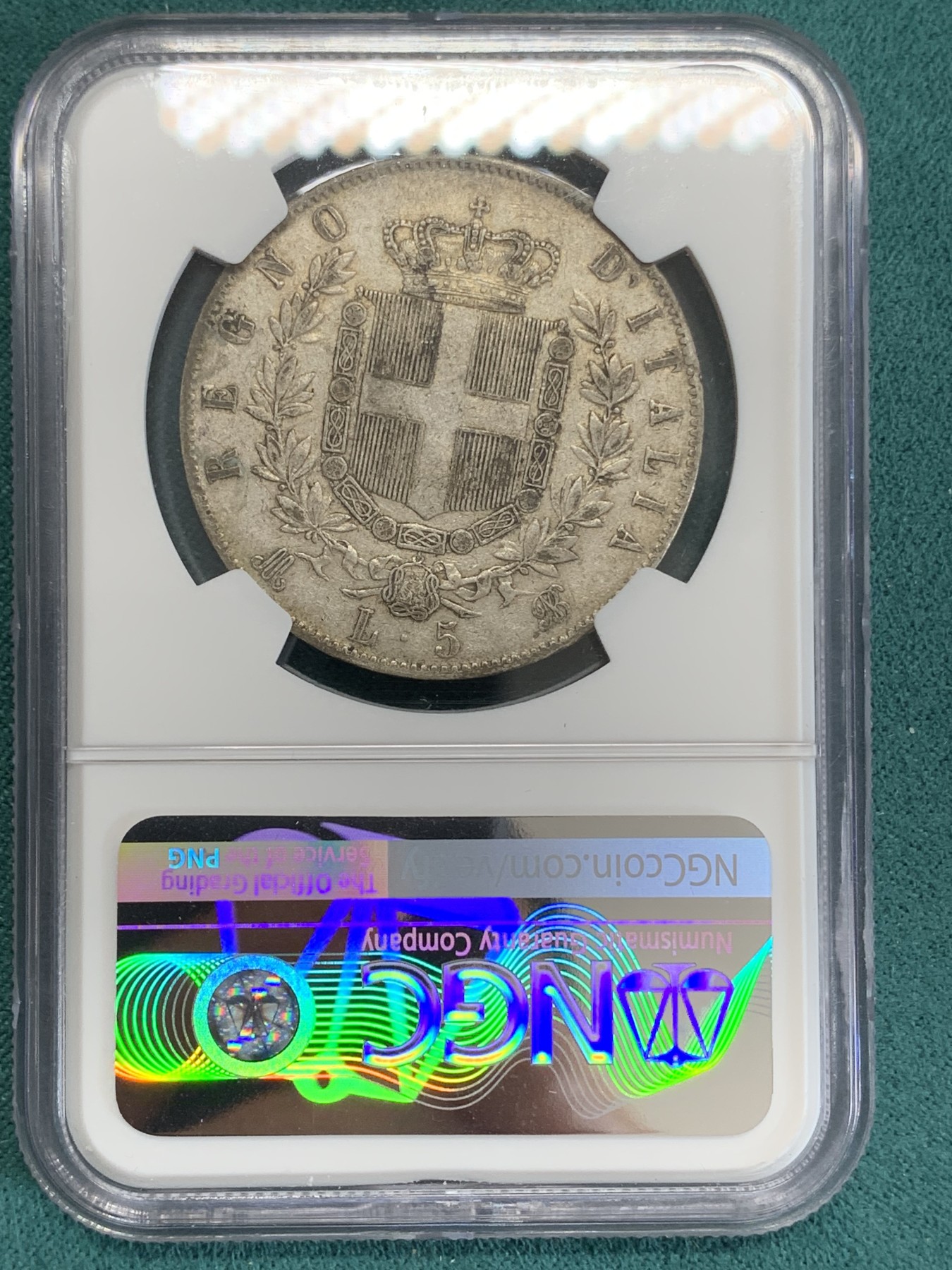 《竞宝斋》第192场-周日，周一 2场 (全场包邮) NGC-XF40 意大利1871年 米兰造 艾曼纽尔二世 5里拉大银币