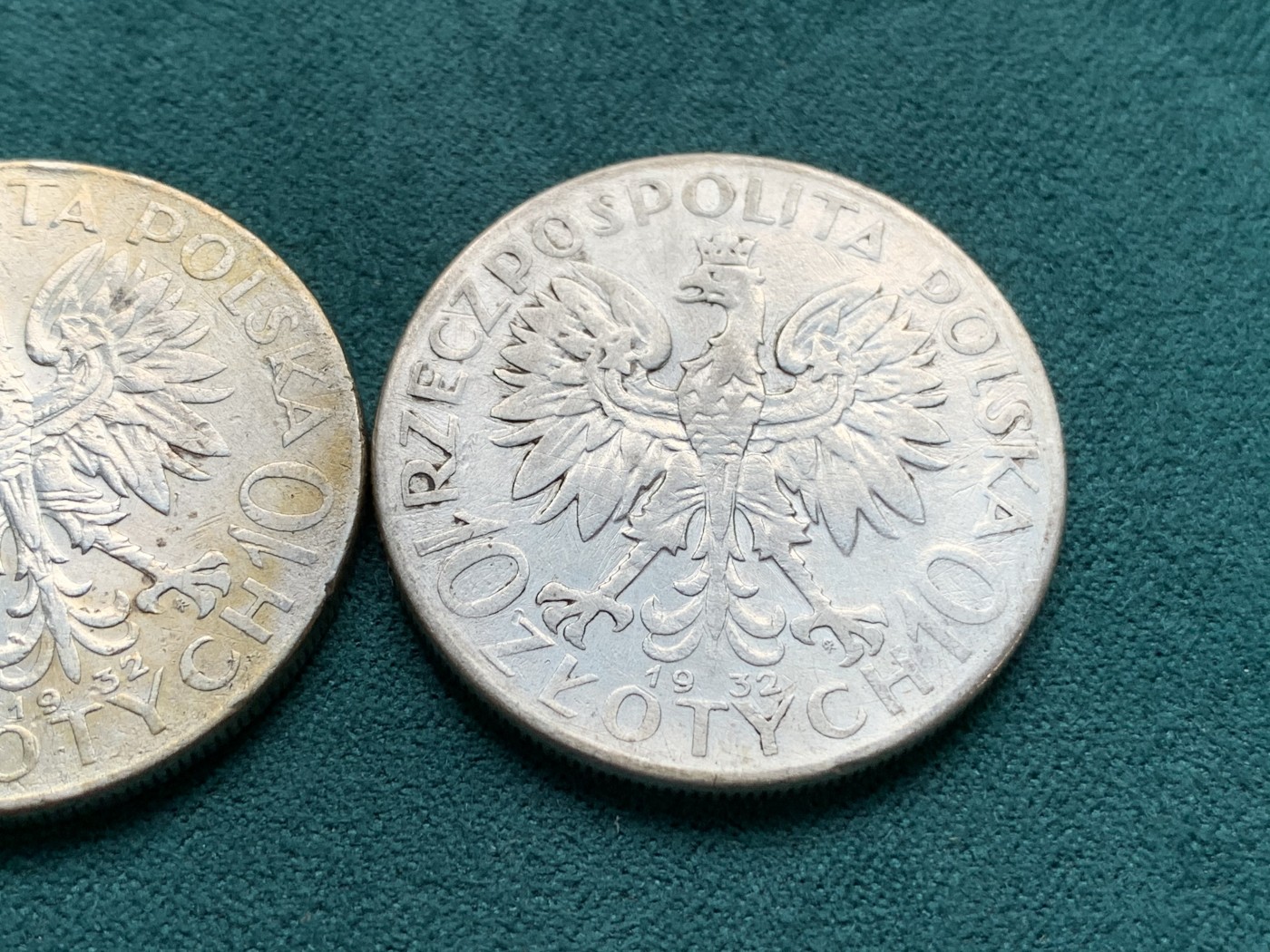 《竞宝斋》第192场-周日，周一 2场 (全场包邮) 波兰女神1932年10兹罗提银币两枚 细节见图 少见品种